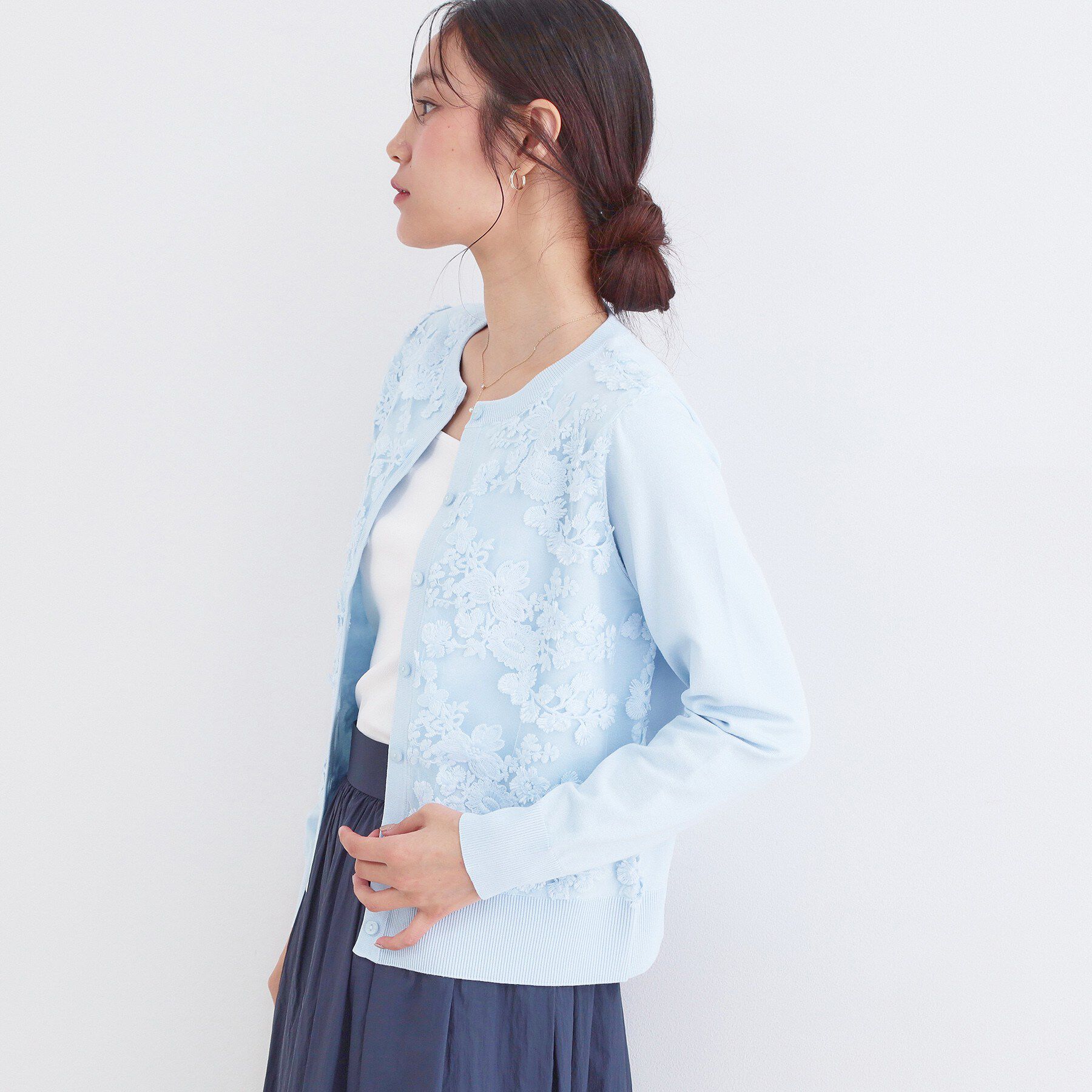 OPAQUE.CLIP「チュールレースニットカーディガン【洗える】」|カーディガン|