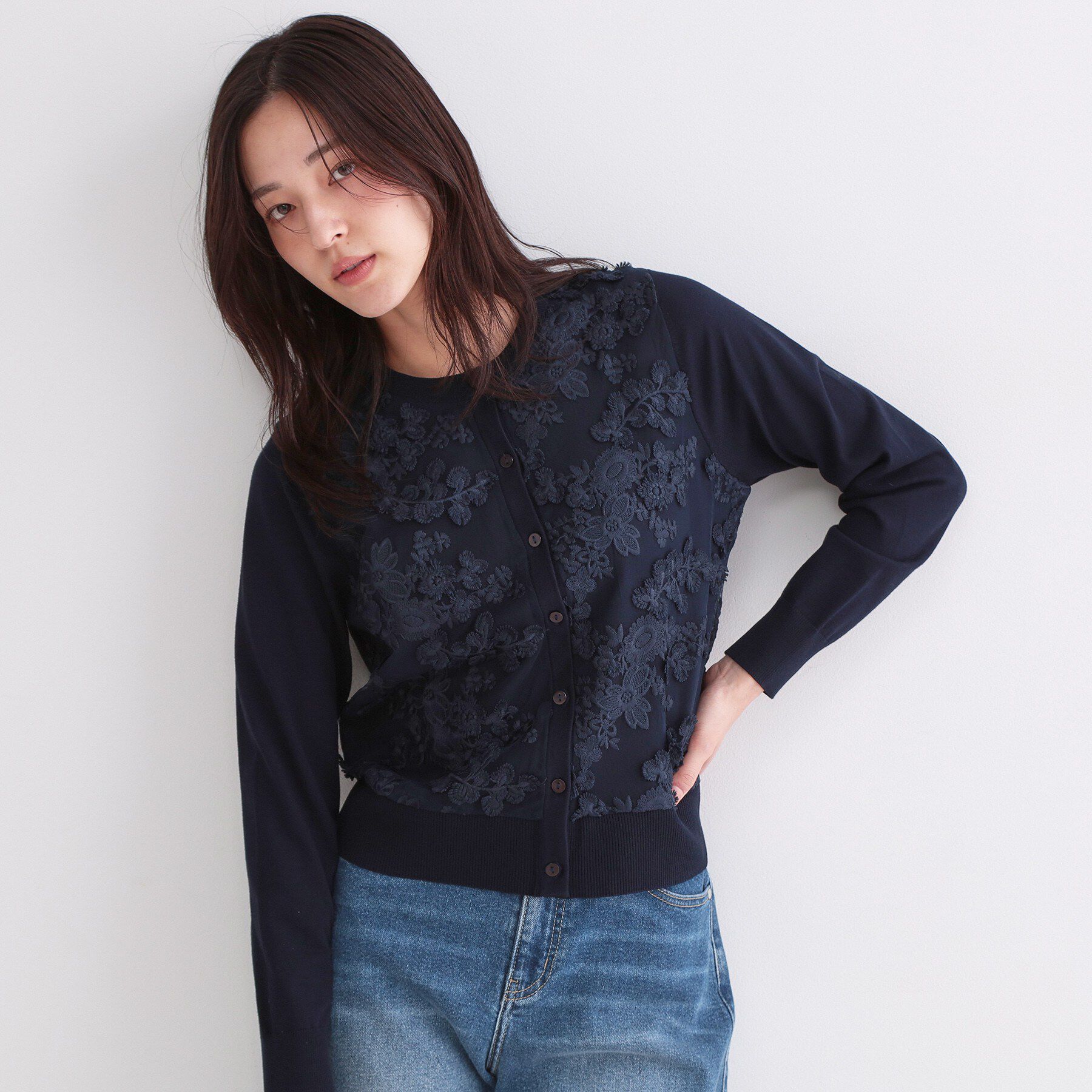 OPAQUE.CLIP「チュールレースニットカーディガン【洗える】」|カーディガン|