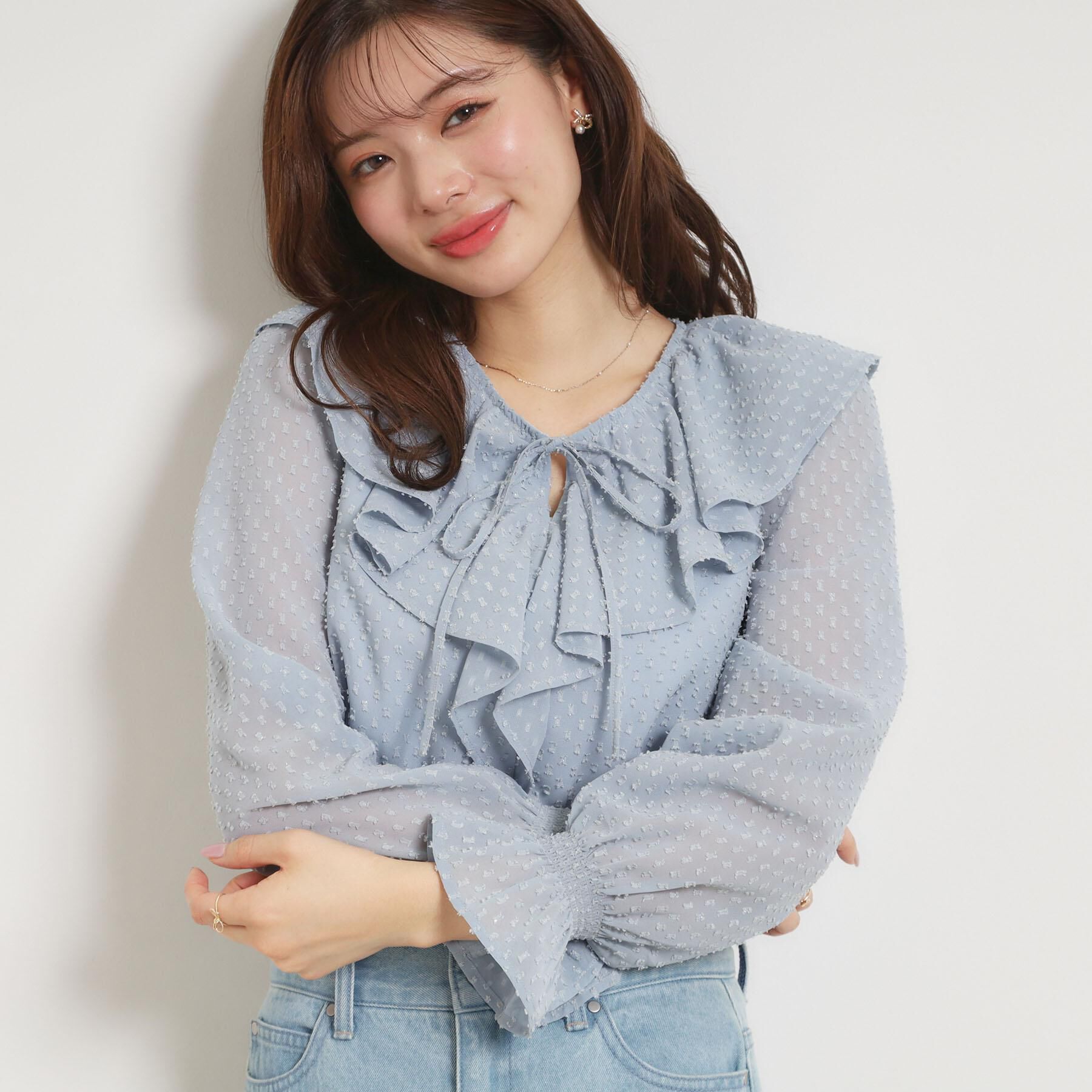 Couture broach「【着映え・洗える】ラメカットドビーフリルブラウス」|シャツ・ブラウス|