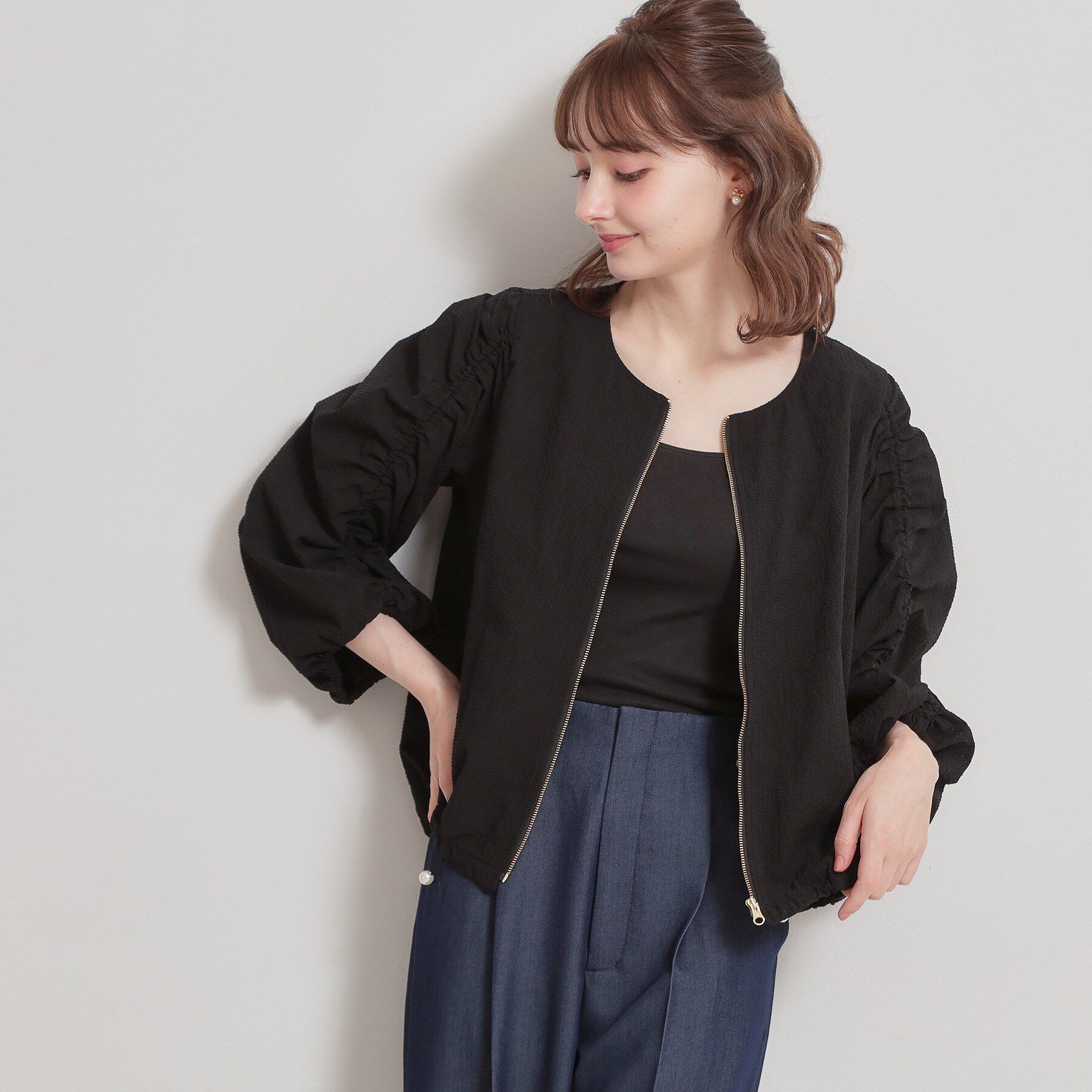 Couture broach「カラミタンブラーノーカラーブルゾン」|ブルゾン・スタジャン|