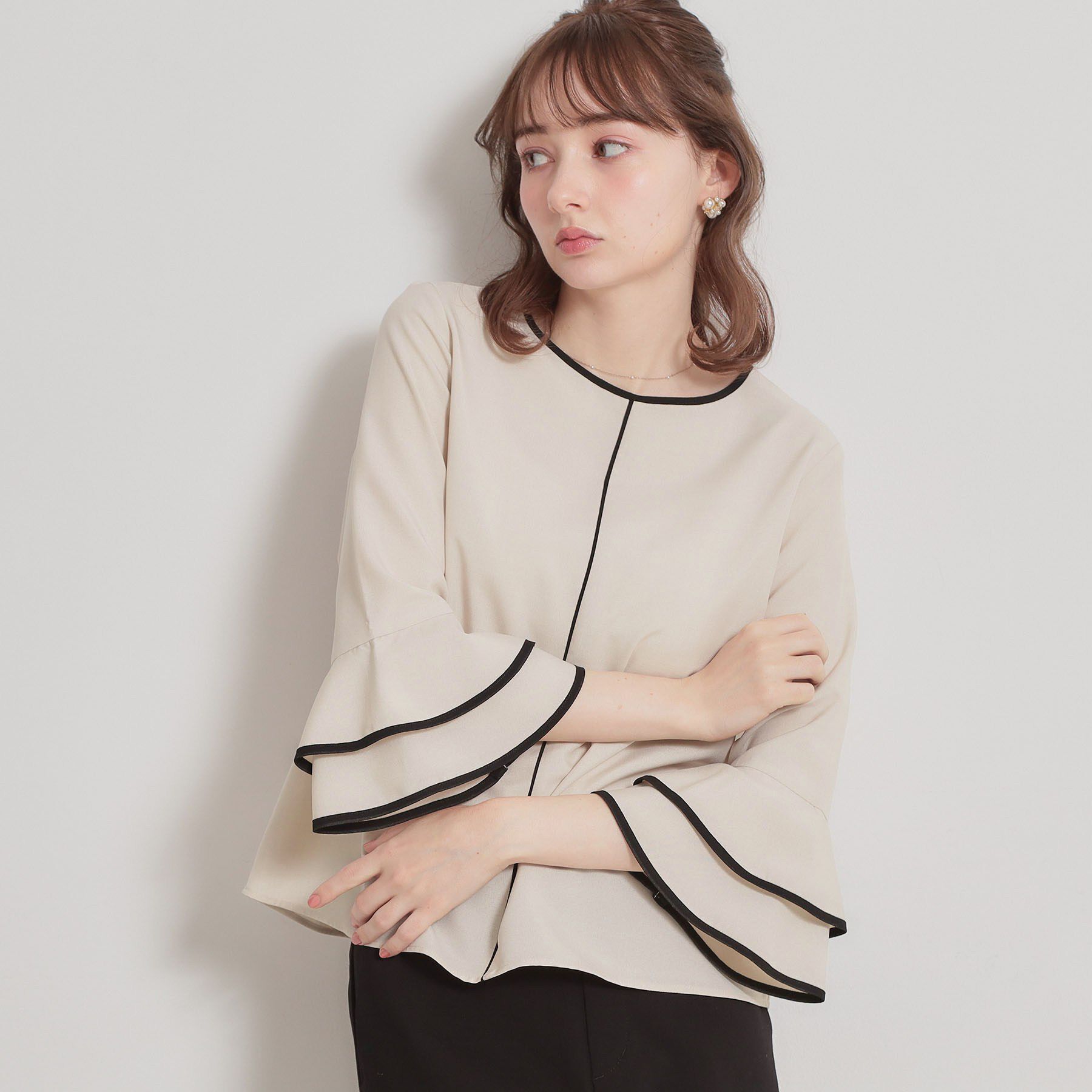 Couture broach「配色ラッフルブラウス」|シャツ・ブラウス|