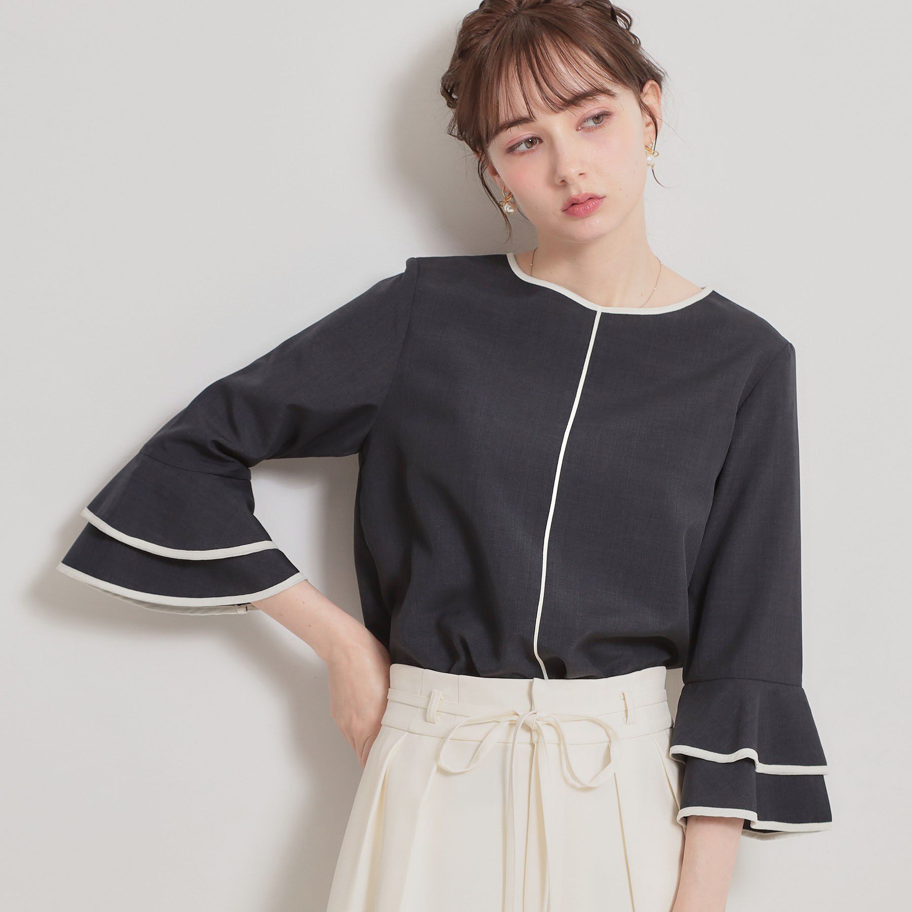 Couture broach「配色ラッフルブラウス」|シャツ・ブラウス|