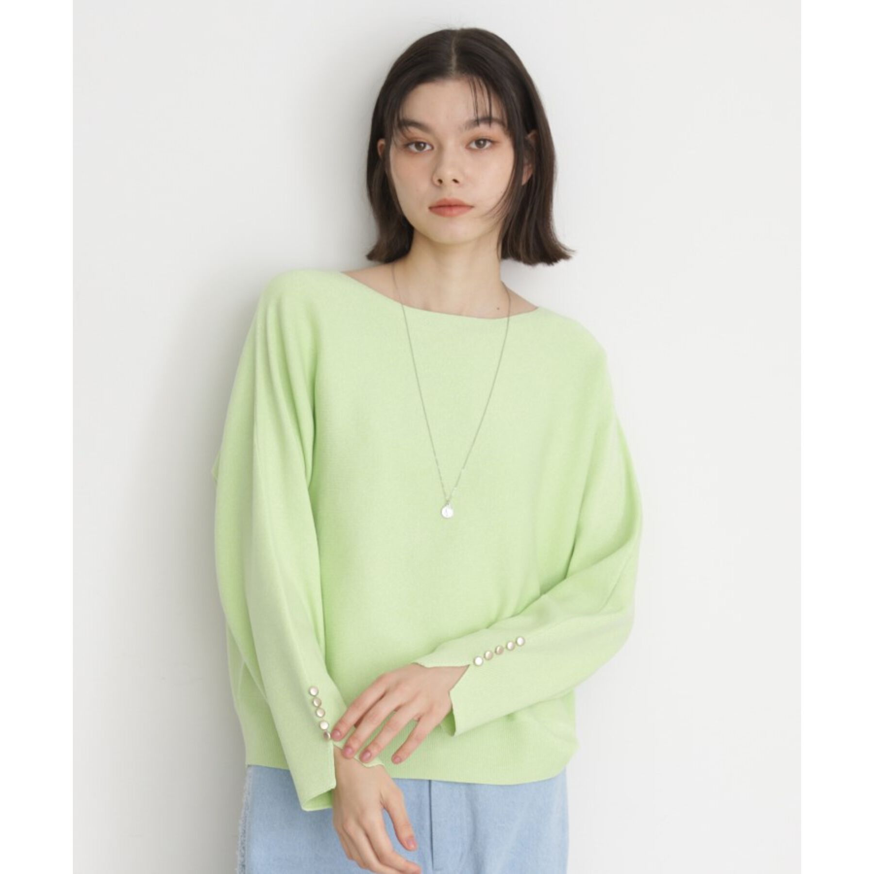 THE SHOP TK「ドルマン袖釦ニット【洗濯機OK】」|ニット・セーター|ライトグリーン(02