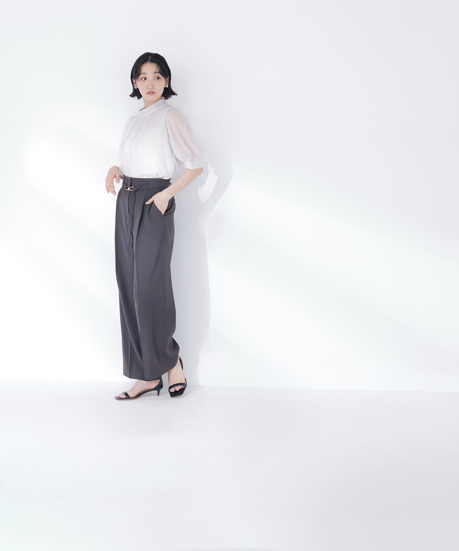  「ハイネックシアースリーブブラウス半袖」|シャツ・ブラウス|