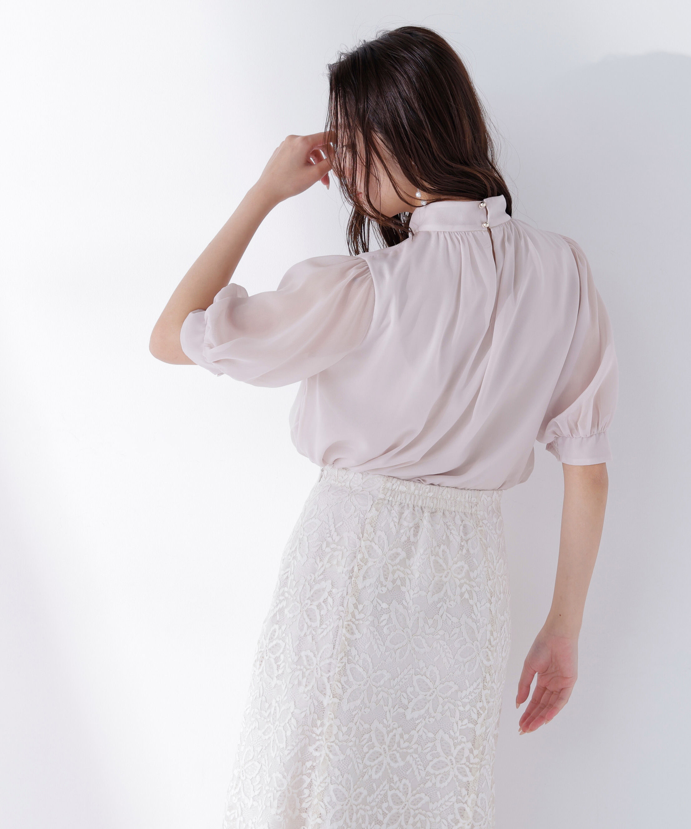  「ハイネックシアースリーブブラウス半袖」|シャツ・ブラウス|