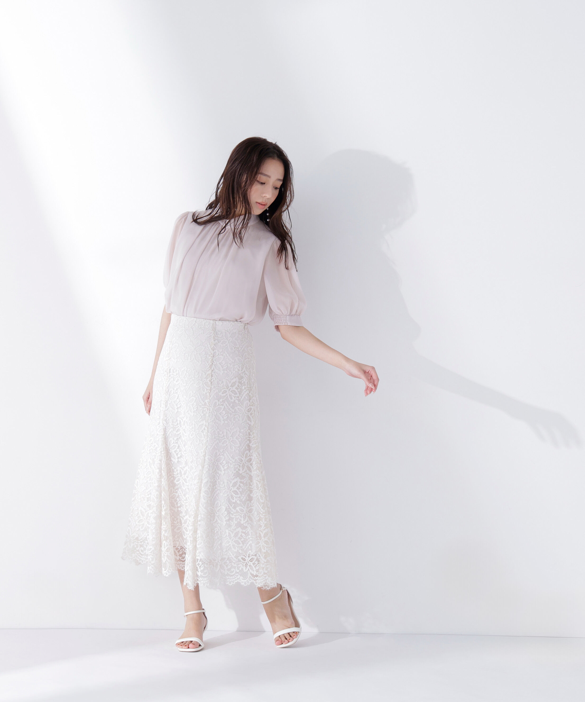  「ハイネックシアースリーブブラウス半袖」|シャツ・ブラウス|