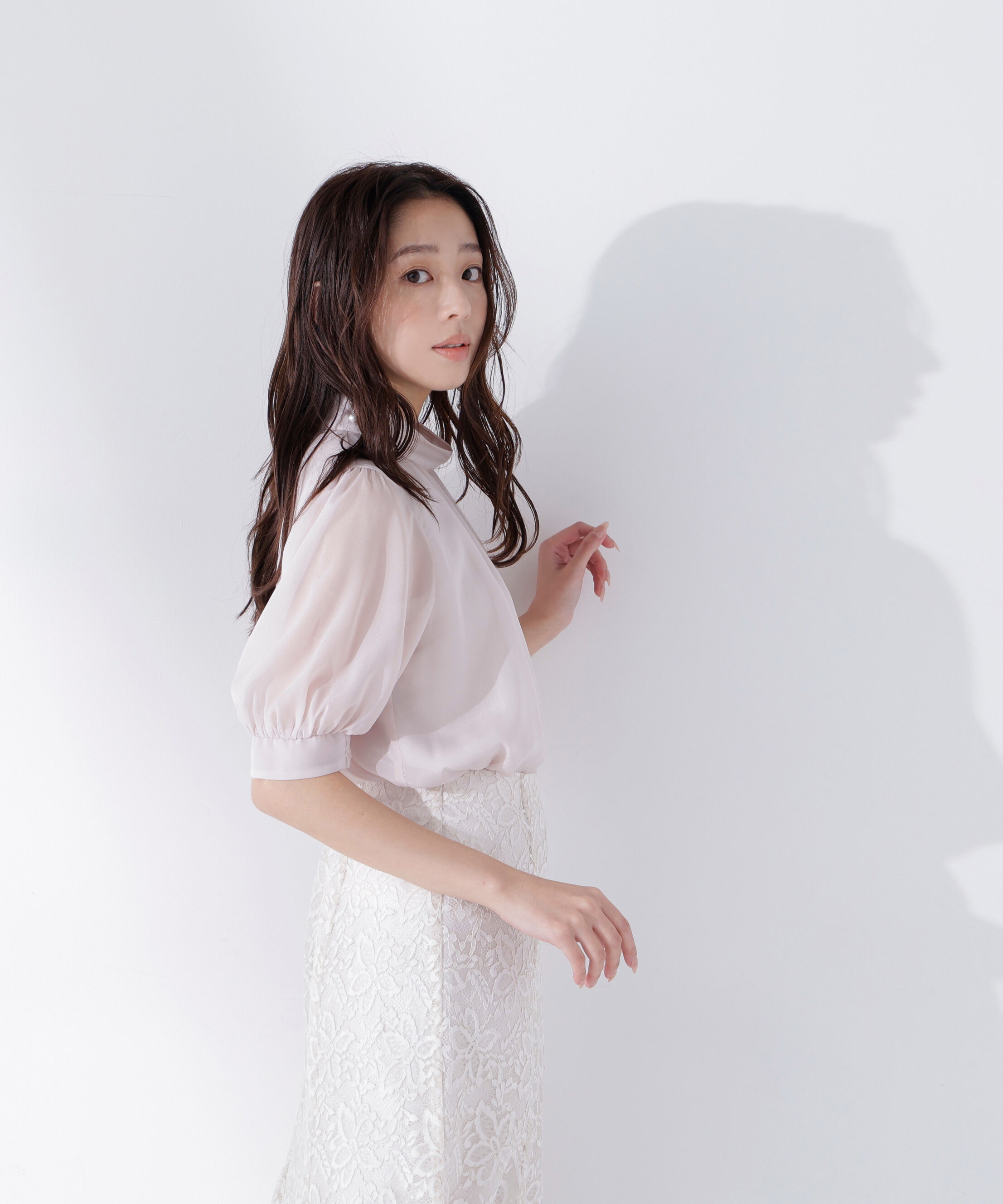  「ハイネックシアースリーブブラウス半袖」|シャツ・ブラウス|