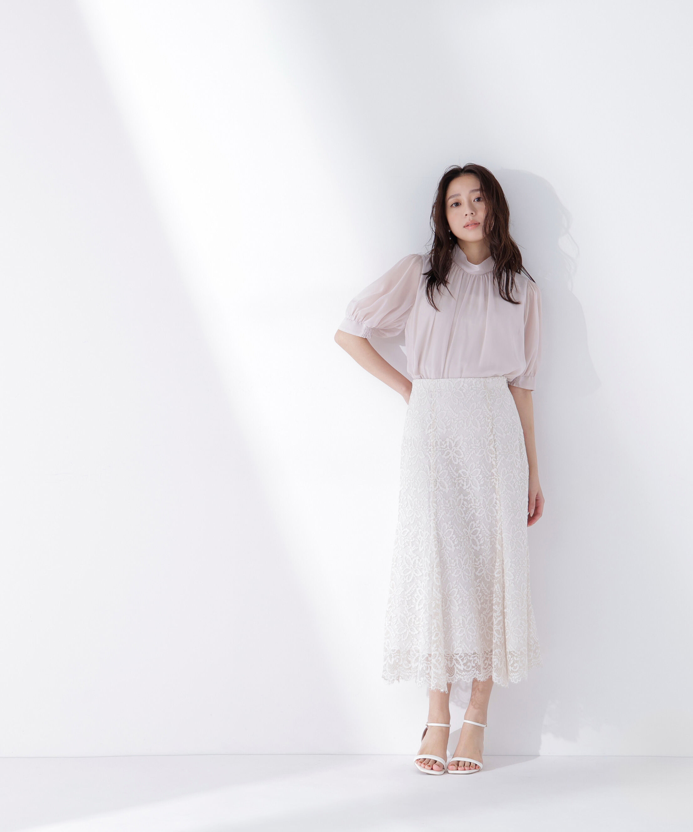  「ハイネックシアースリーブブラウス半袖」|シャツ・ブラウス|