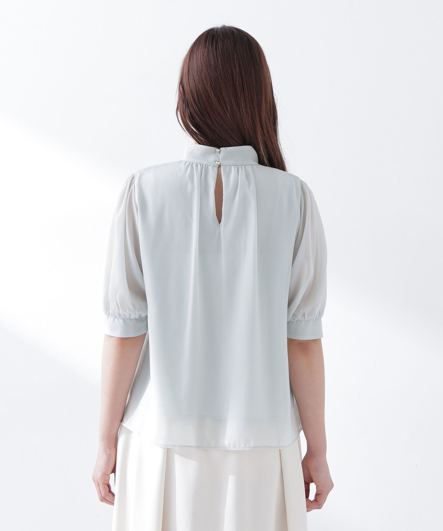  「ハイネックシアースリーブブラウス半袖」|シャツ・ブラウス|