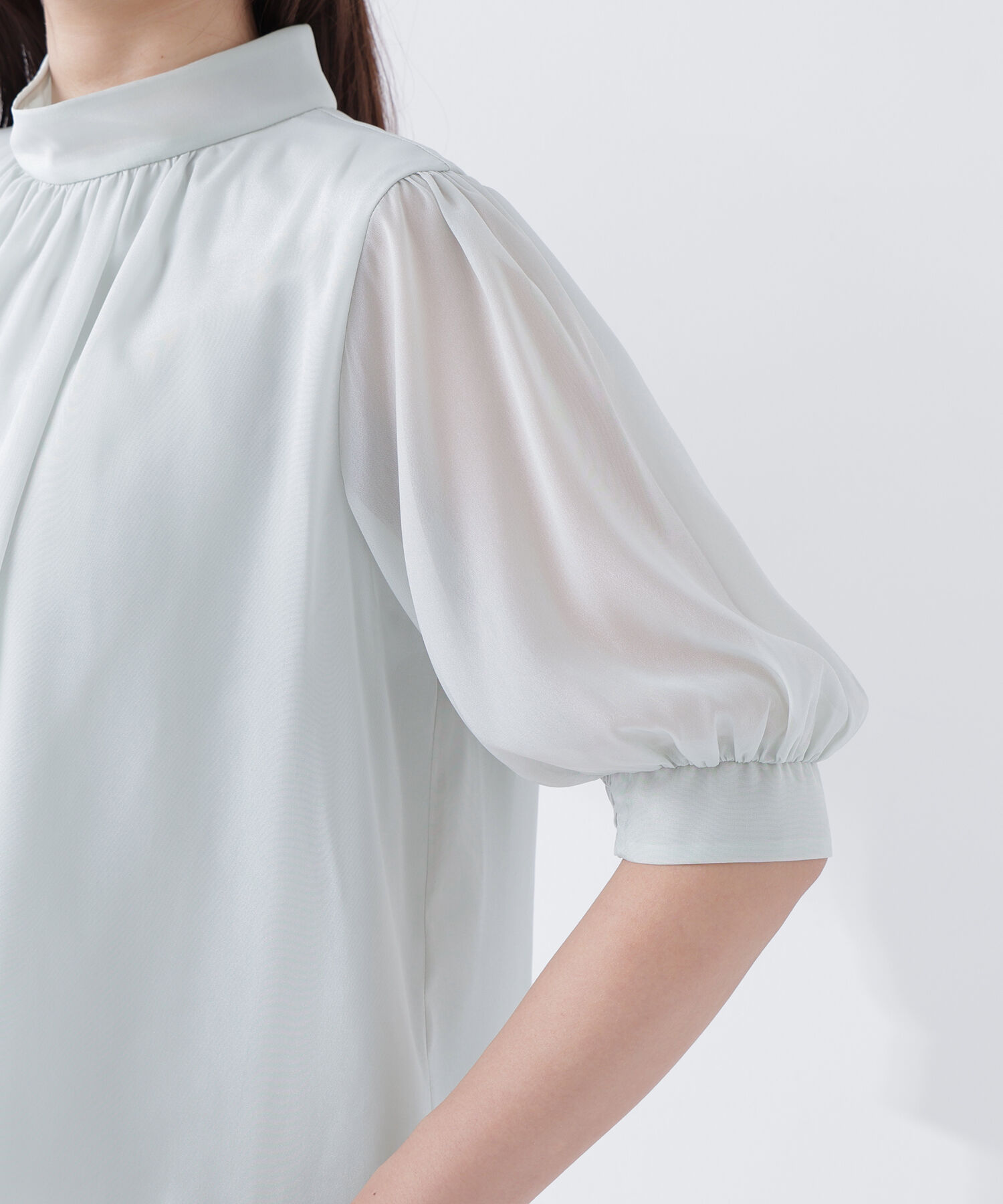  「ハイネックシアースリーブブラウス半袖」|シャツ・ブラウス|