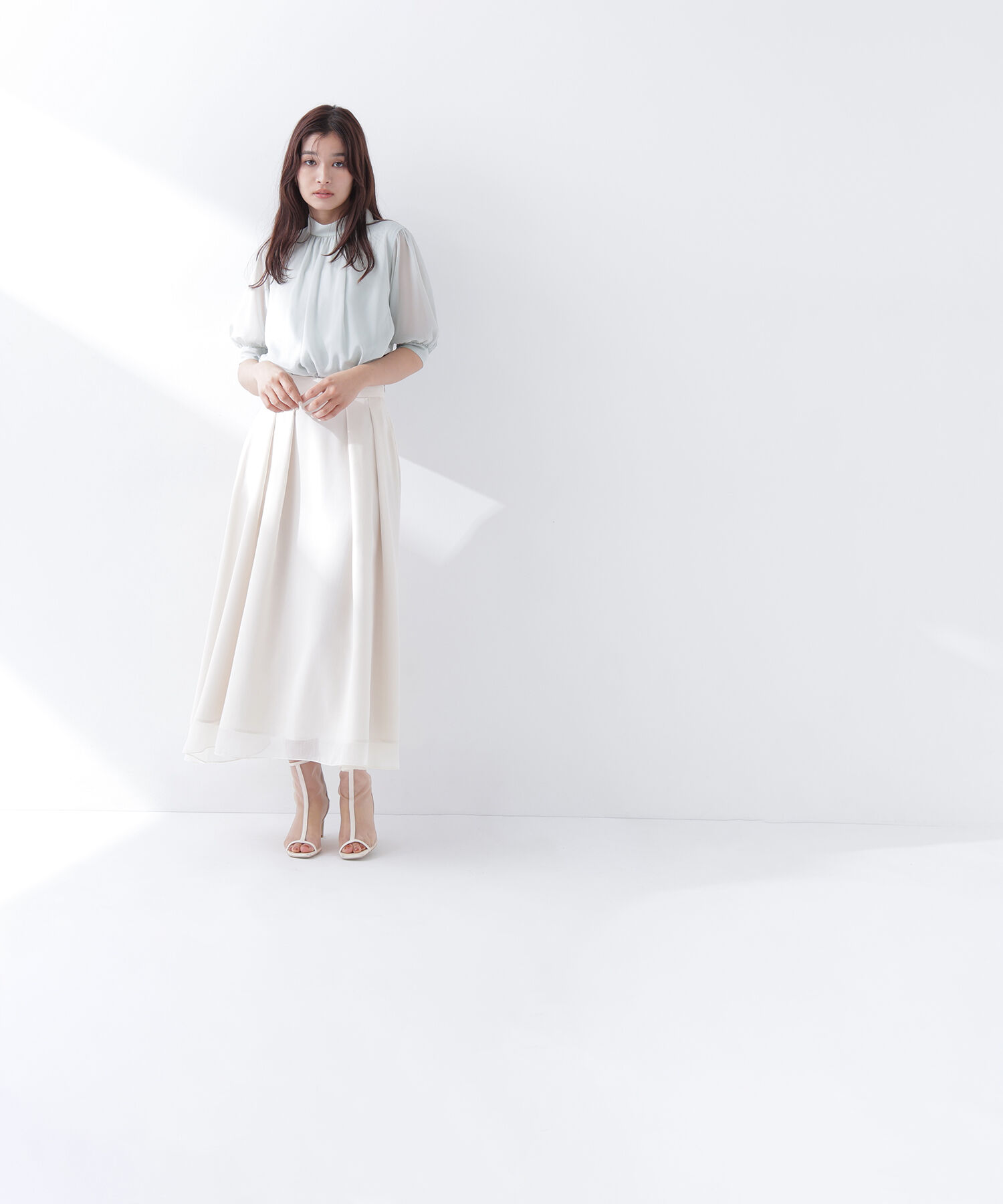  「ハイネックシアースリーブブラウス半袖」|シャツ・ブラウス|