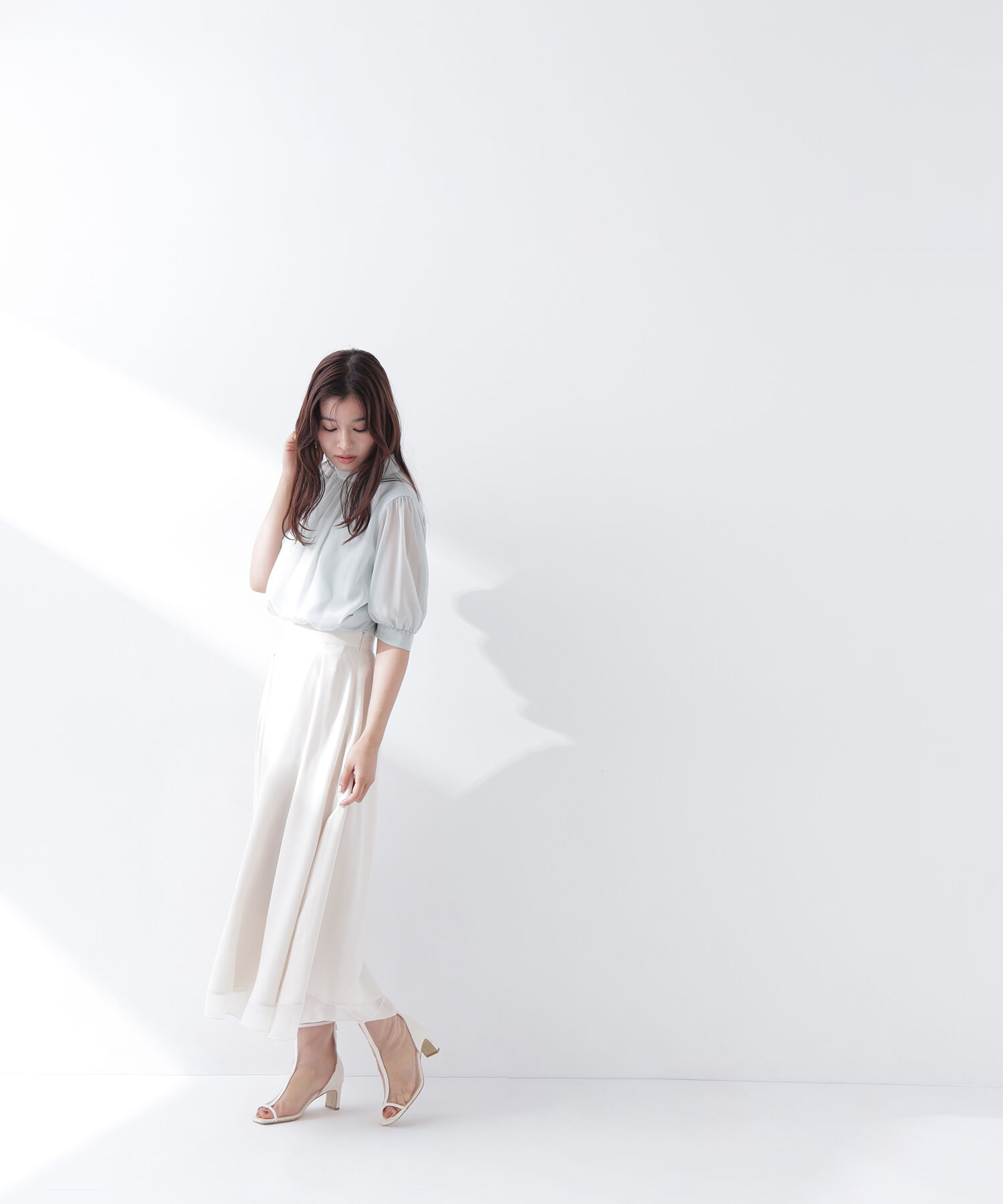  「ハイネックシアースリーブブラウス半袖」|シャツ・ブラウス|