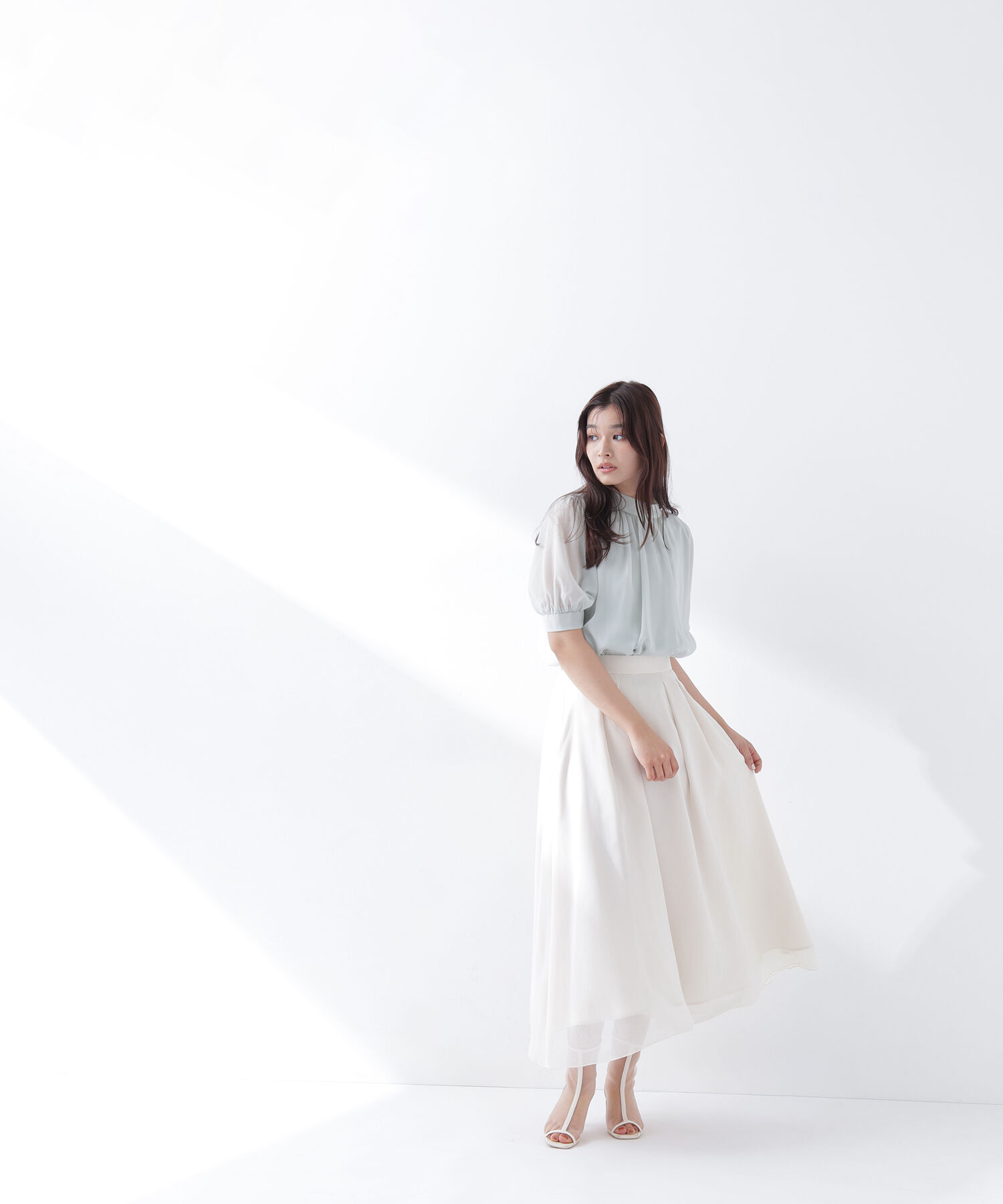  「ハイネックシアースリーブブラウス半袖」|シャツ・ブラウス|