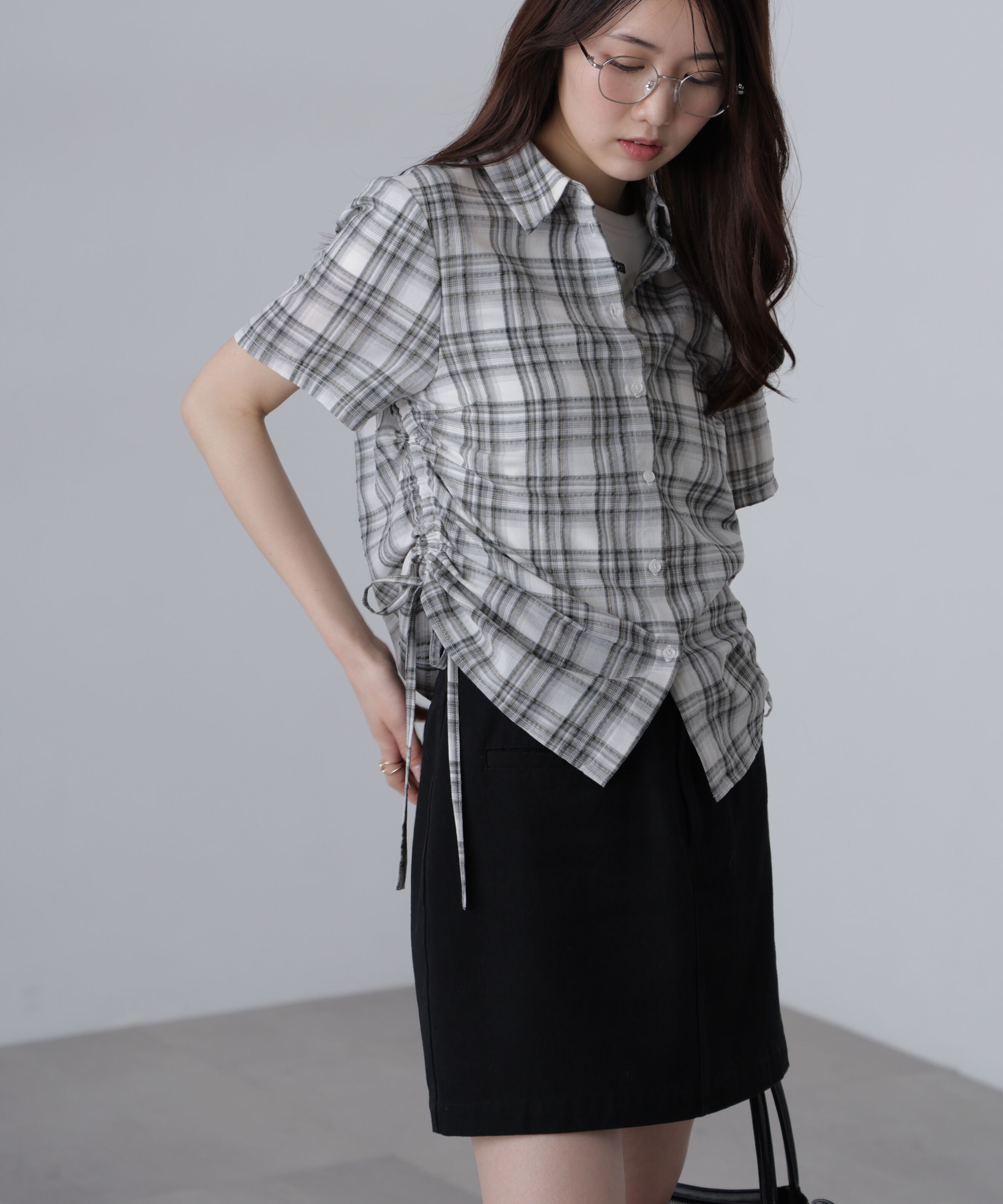  「ドロストチェックシャツ」|シャツ・ブラウス|グレーチェッ 1