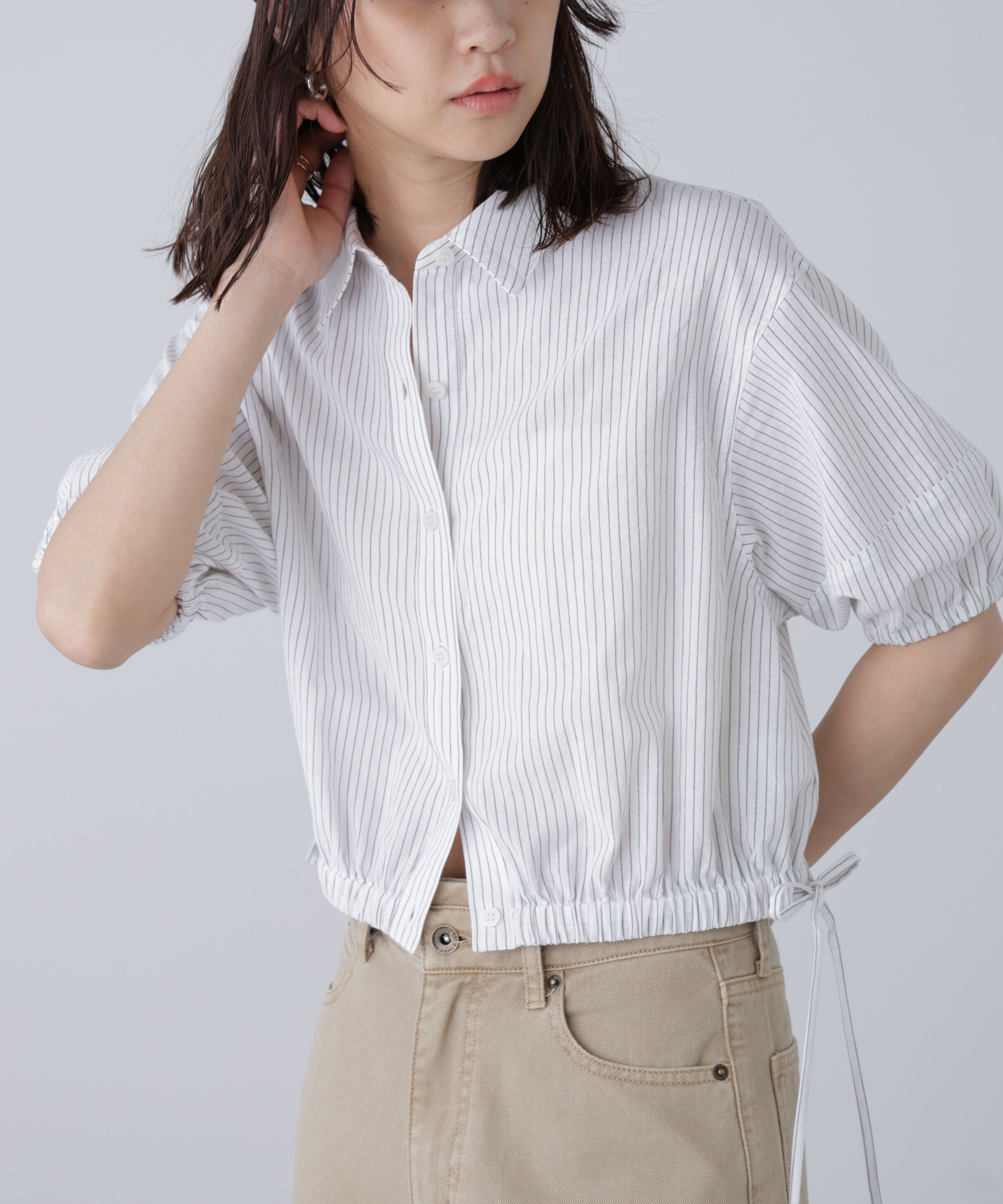  「裾ドロスト半袖ブラウス」|シャツ・ブラウス|