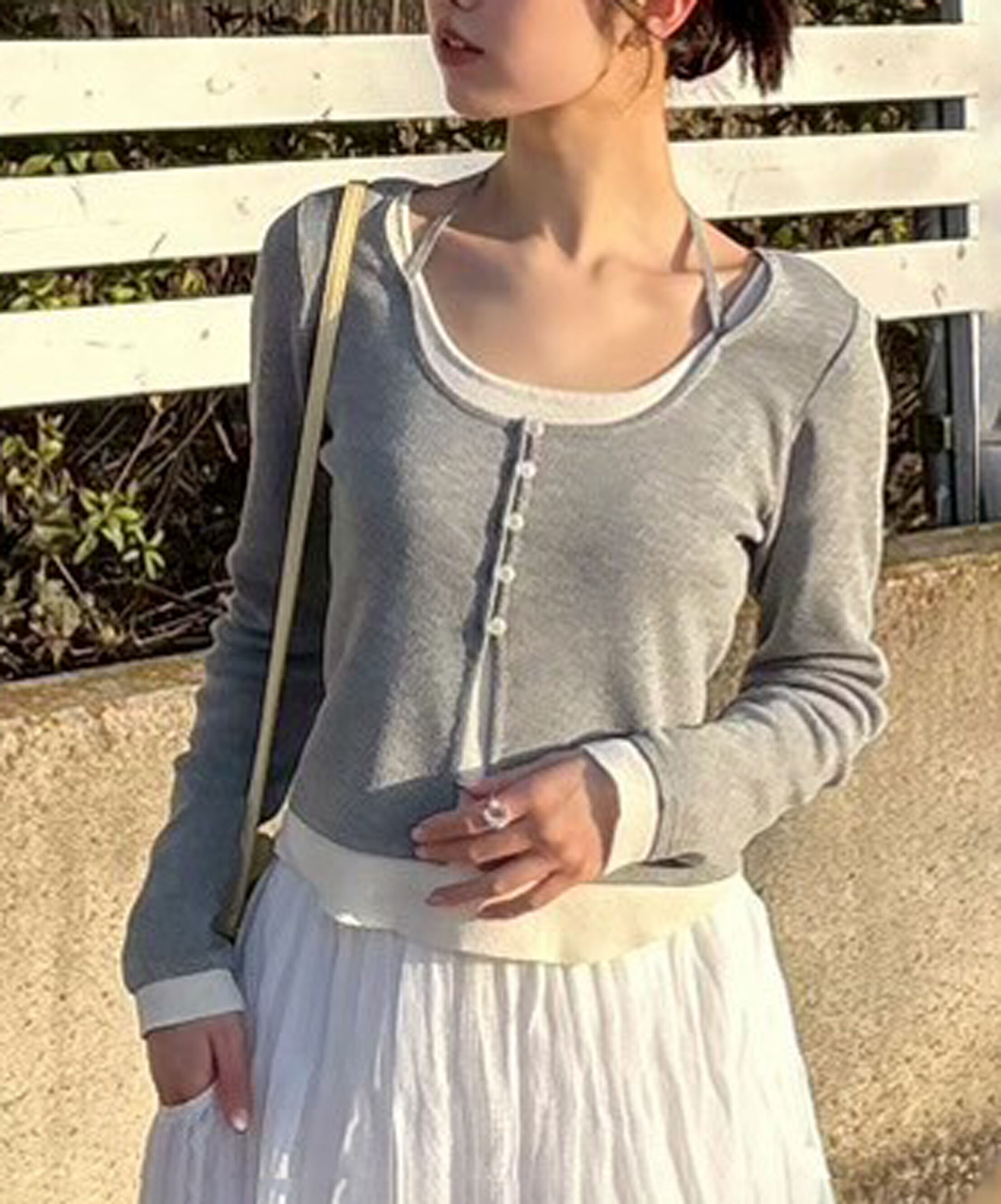  「キャミレイヤードクルーネックニット」|ニット・セーター|グレー