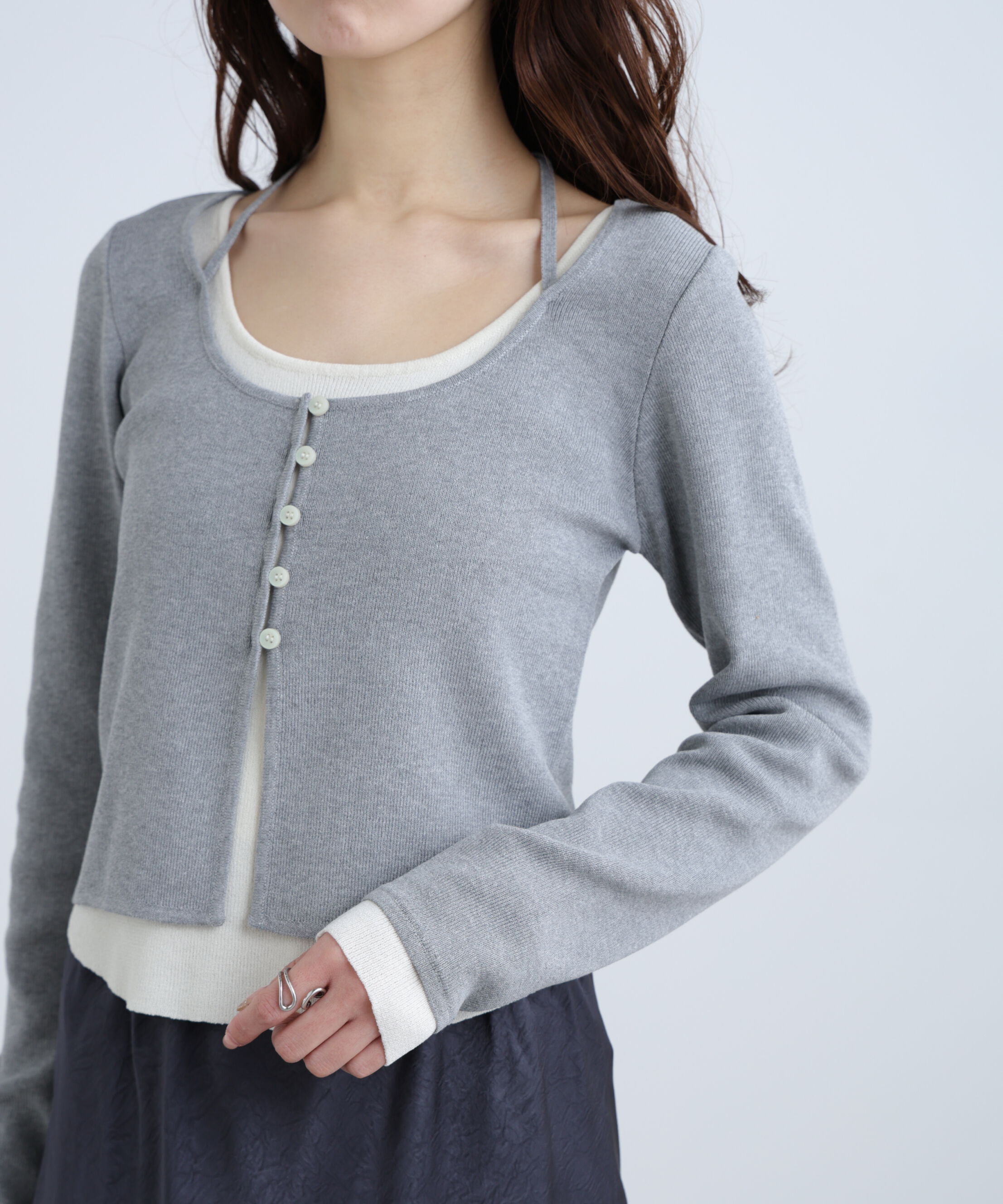  「キャミレイヤードクルーネックニット」|ニット・セーター|