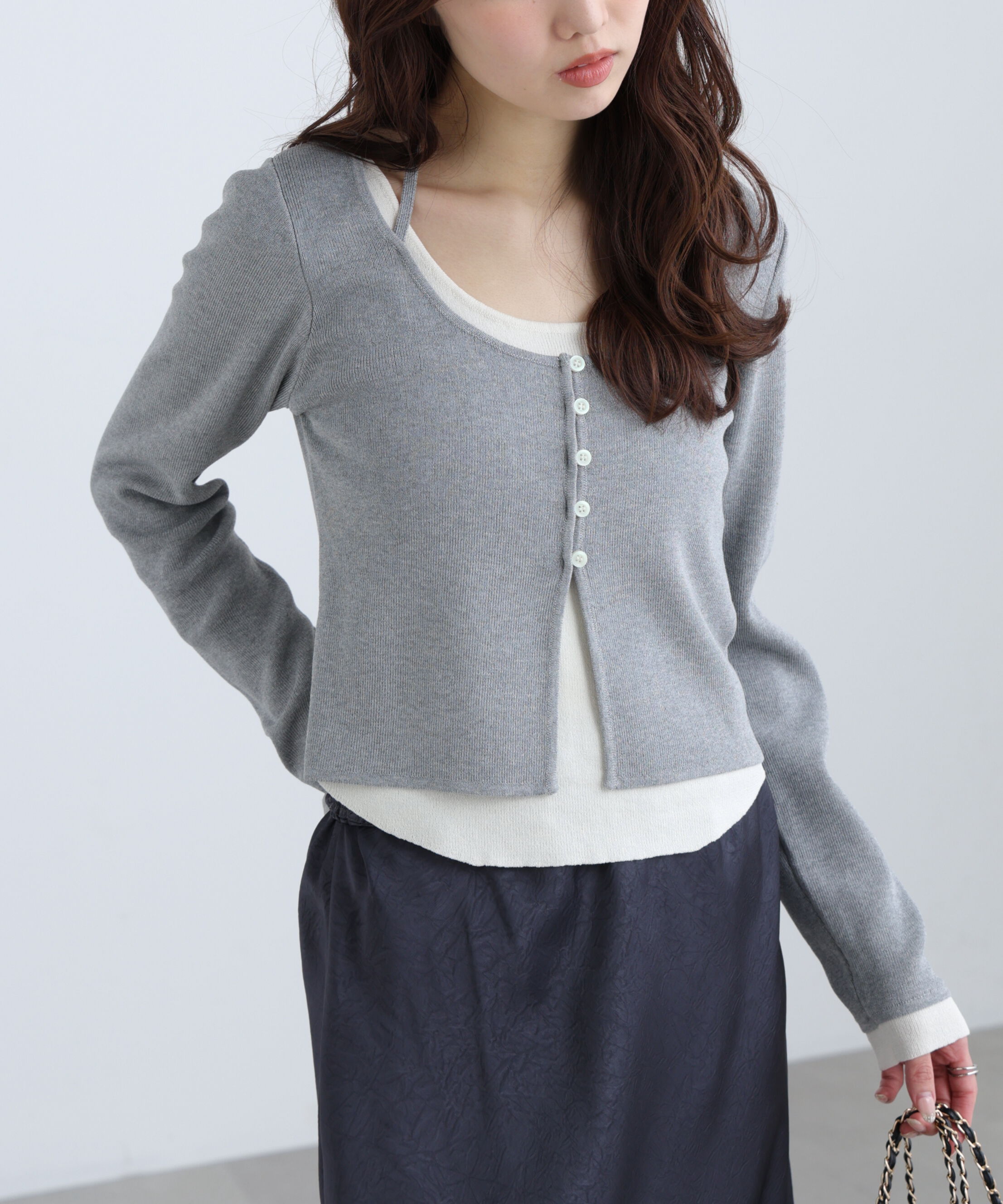  「キャミレイヤードクルーネックニット」|ニット・セーター|