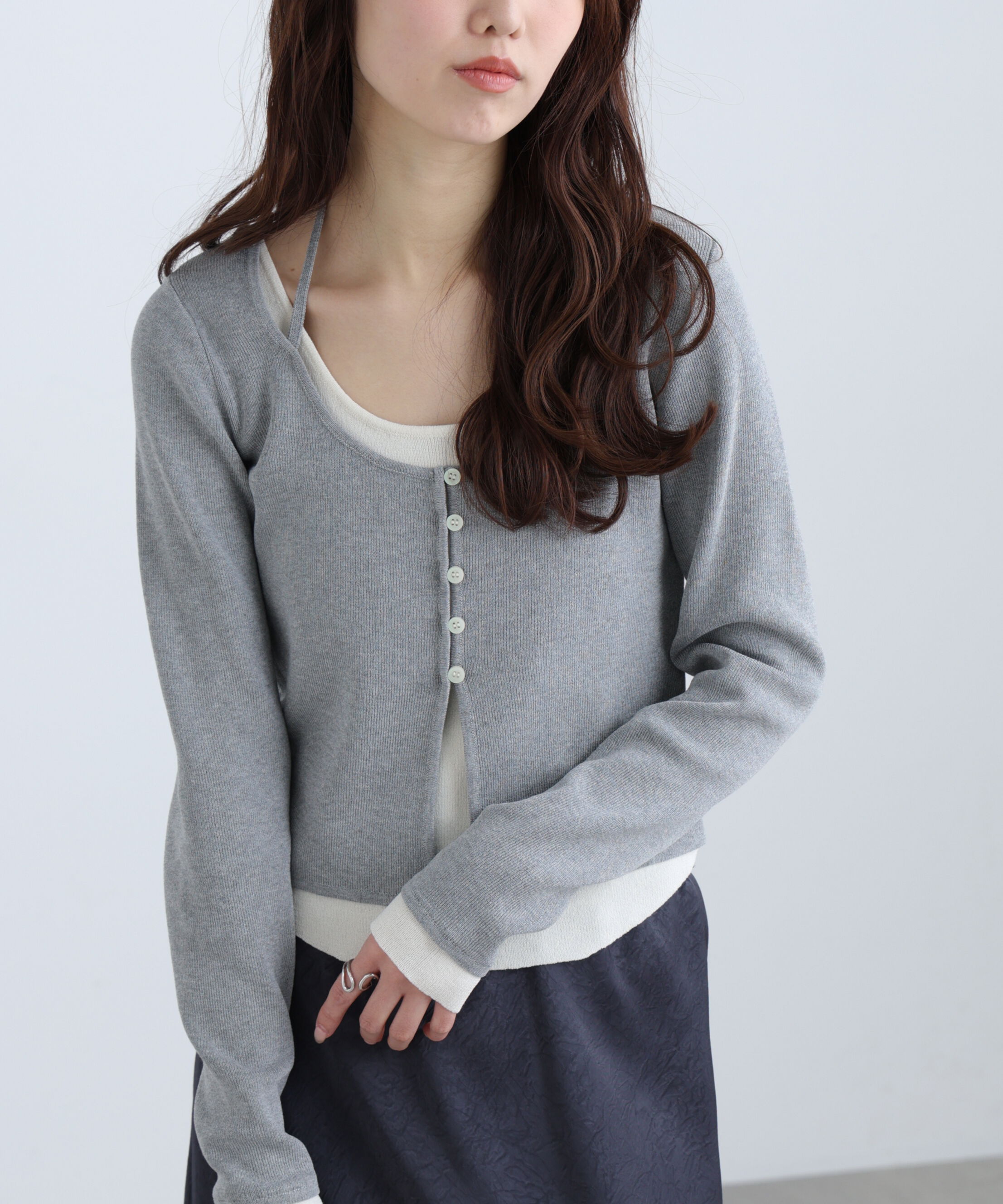  「キャミレイヤードクルーネックニット」|ニット・セーター|