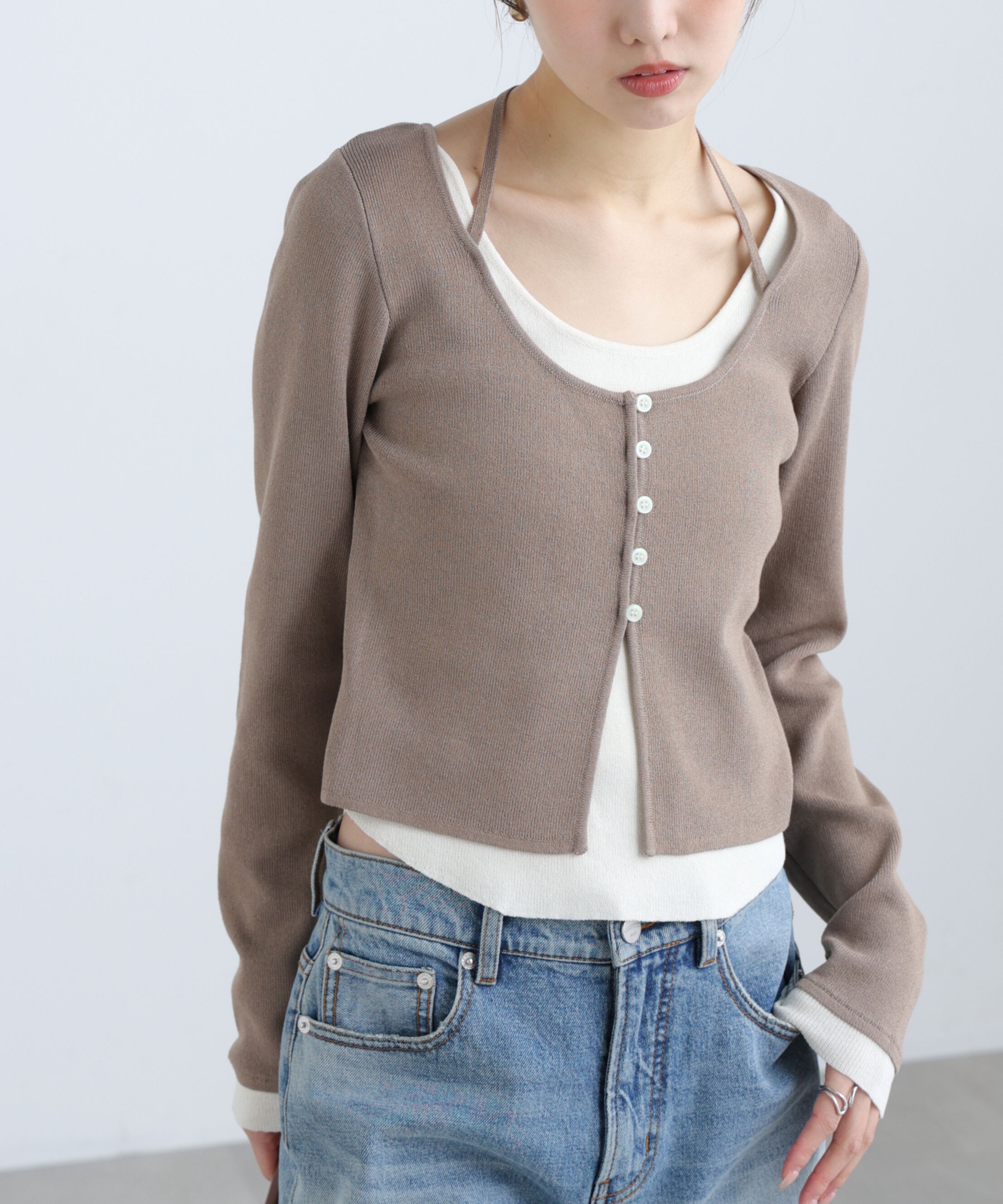  「キャミレイヤードクルーネックニット」|ニット・セーター|