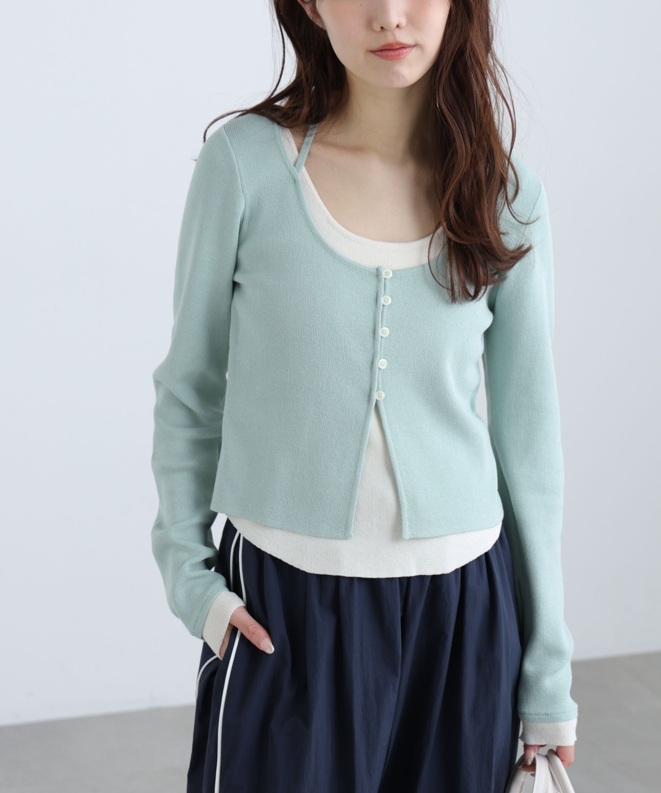  「キャミレイヤードクルーネックニット」|ニット・セーター|