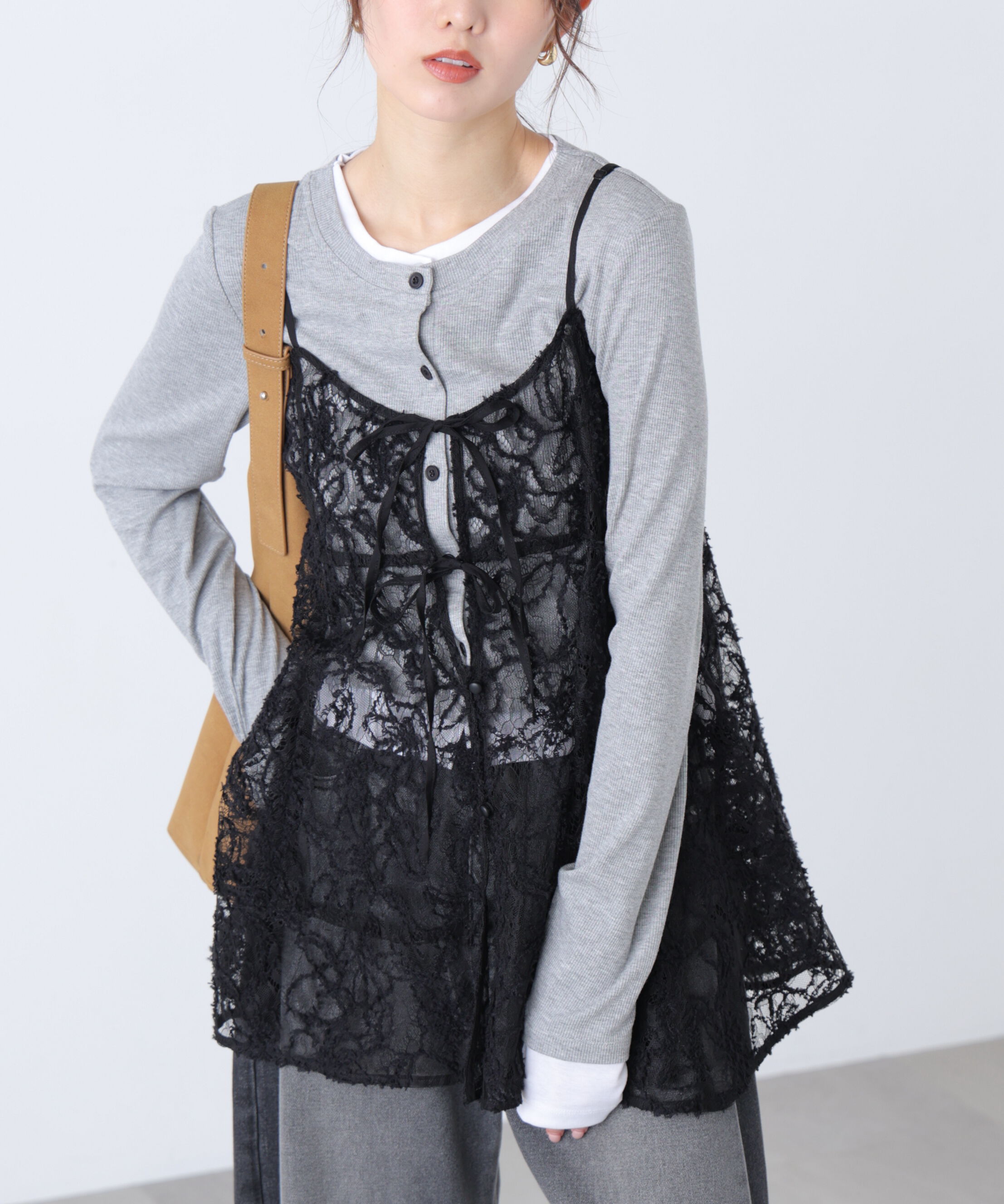  「レースキャミチュニック」|シャツ・ブラウス|ブラック