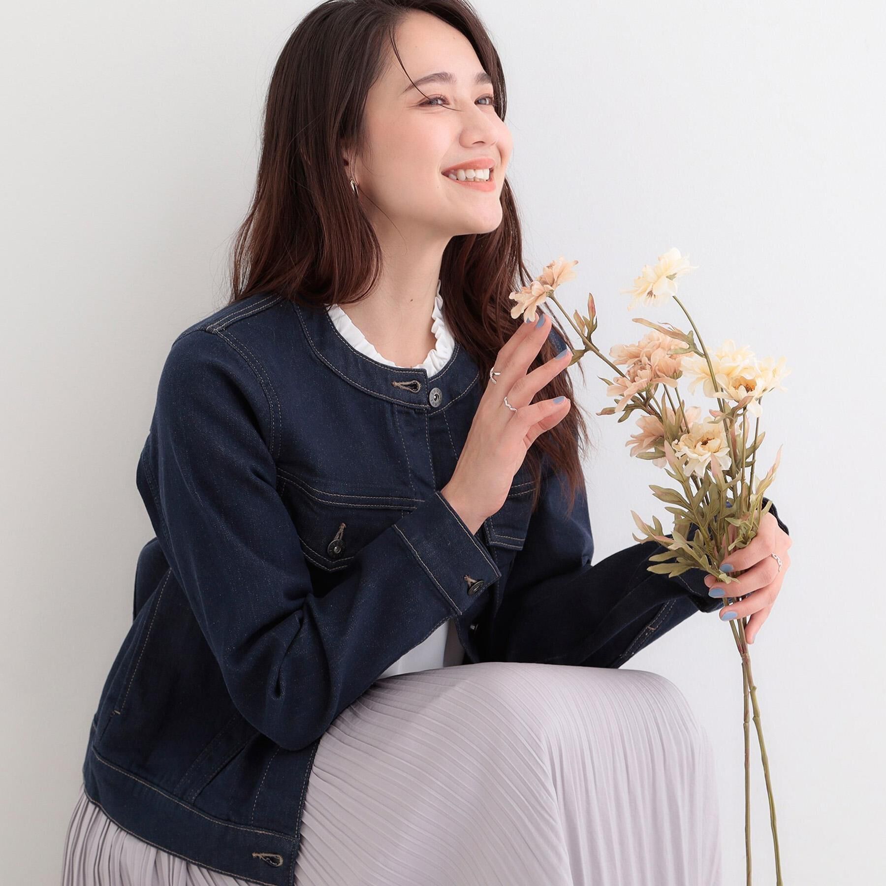 SHOO･LA･RUE「【SHOO・LA・RUE DENIM/S-LL/高レビュー】大人のための ノーカラーデニムジャケット」|デニムジャケット|