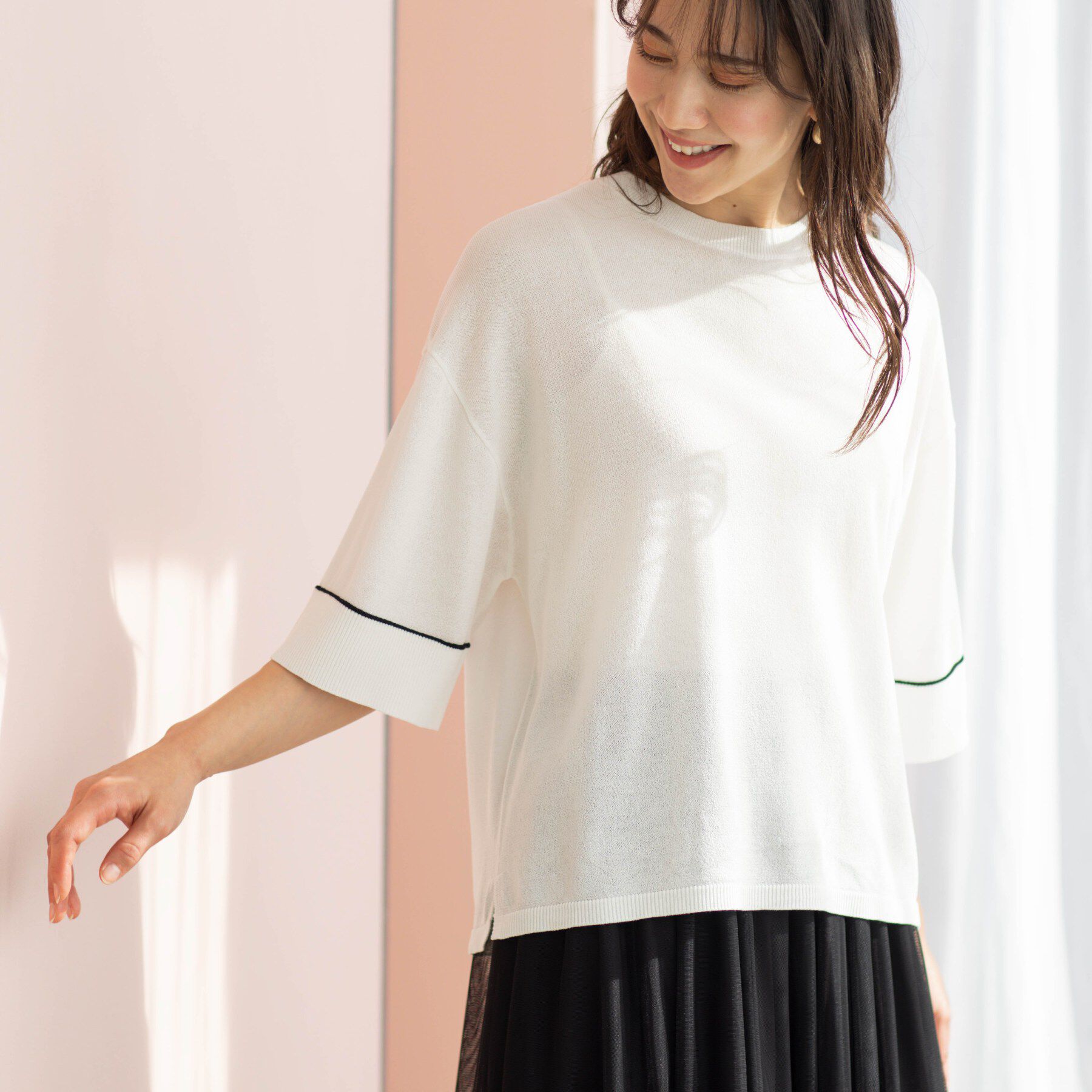 SHOO･LA･RUE「配色ラインニットTシャツ」|ニット・セーター|