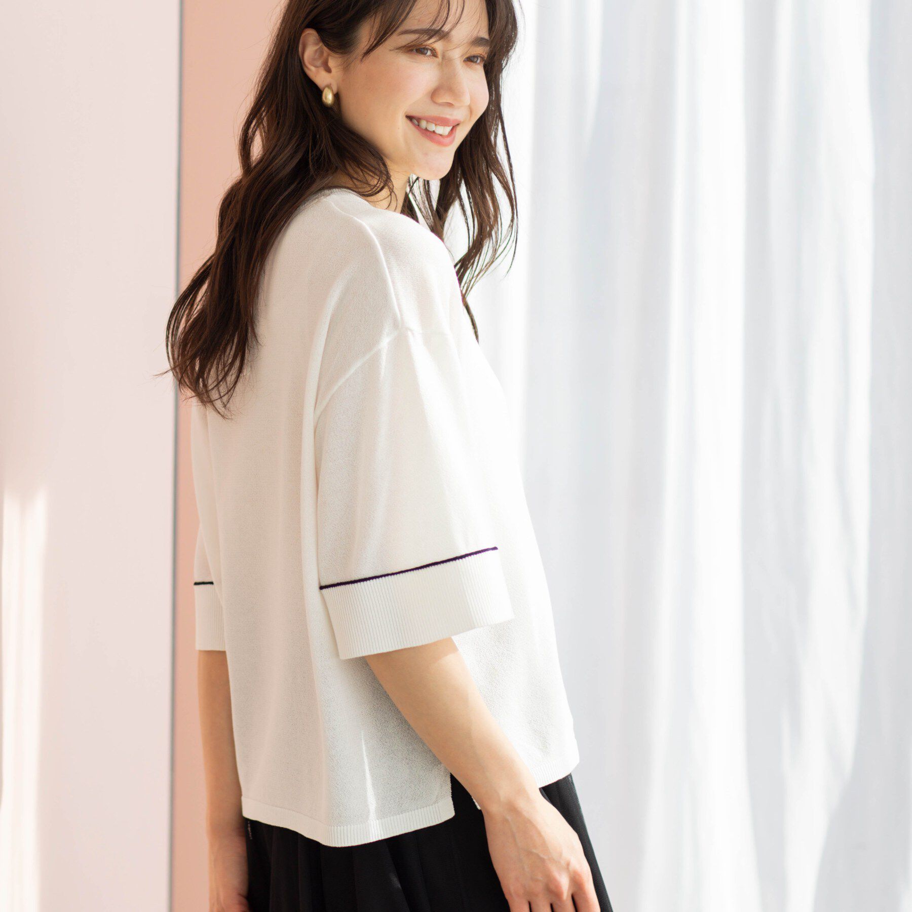 SHOO･LA･RUE「配色ラインニットTシャツ」|ニット・セーター|