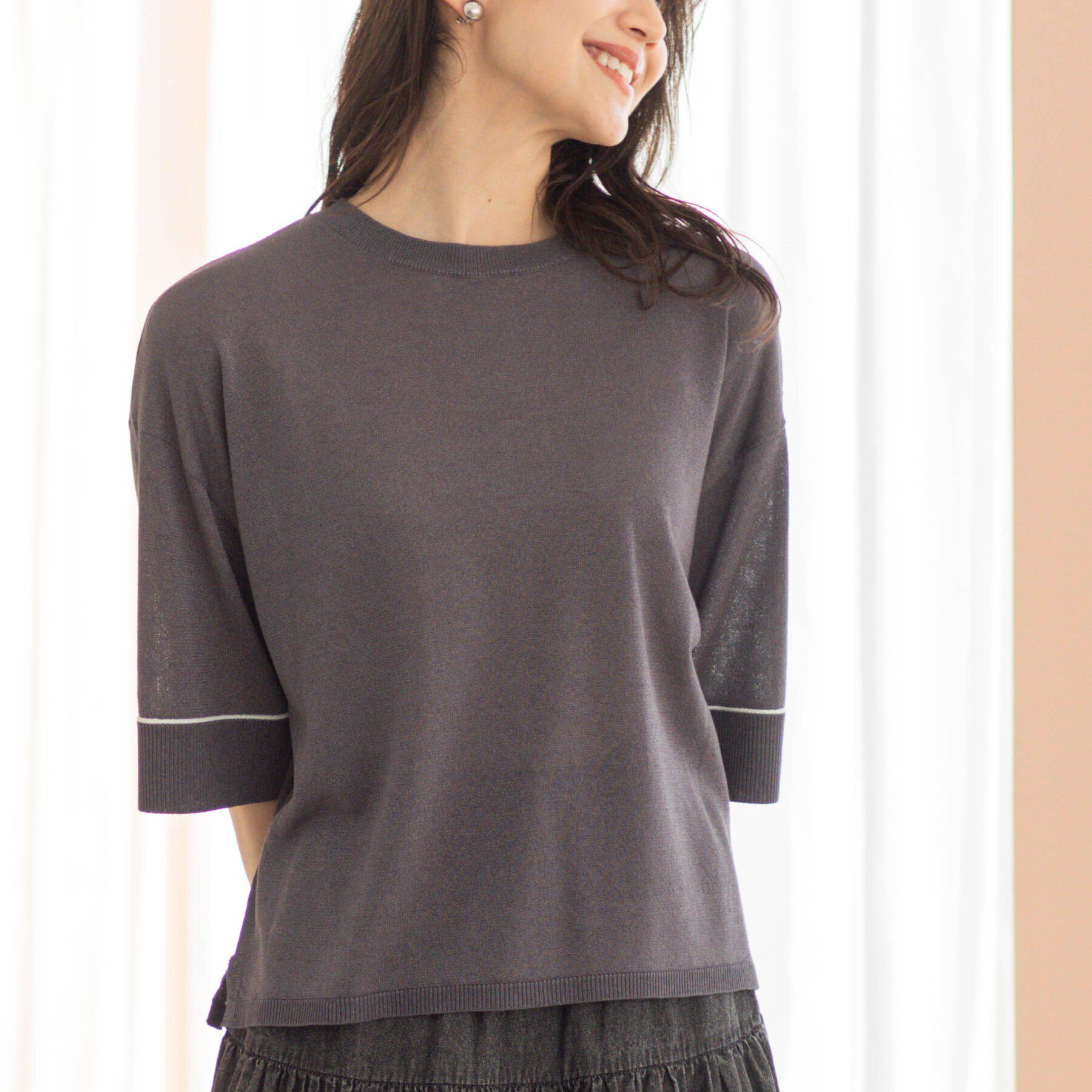 SHOO･LA･RUE「配色ラインニットTシャツ」|ニット・セーター|