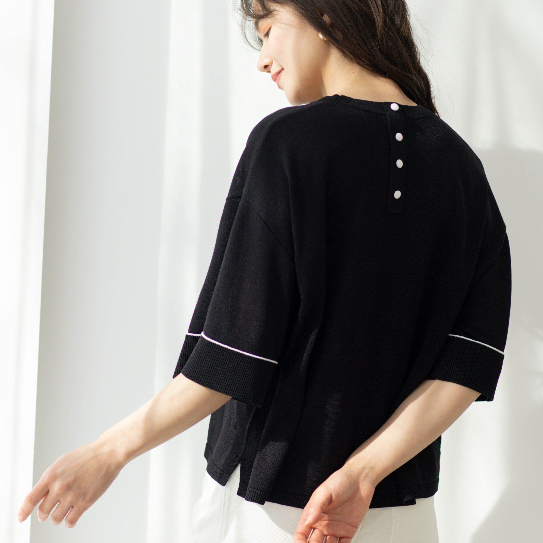 SHOO･LA･RUE「配色ラインニットTシャツ」|ニット・セーター|ブラック(019)