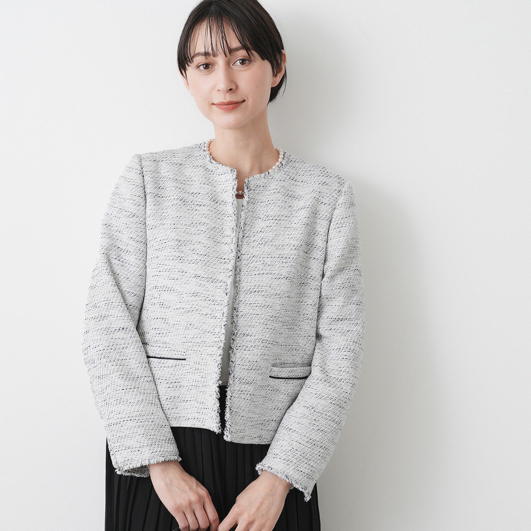 Dessin「ツイードクルーネックジャケット」|ノーカラージャケット|