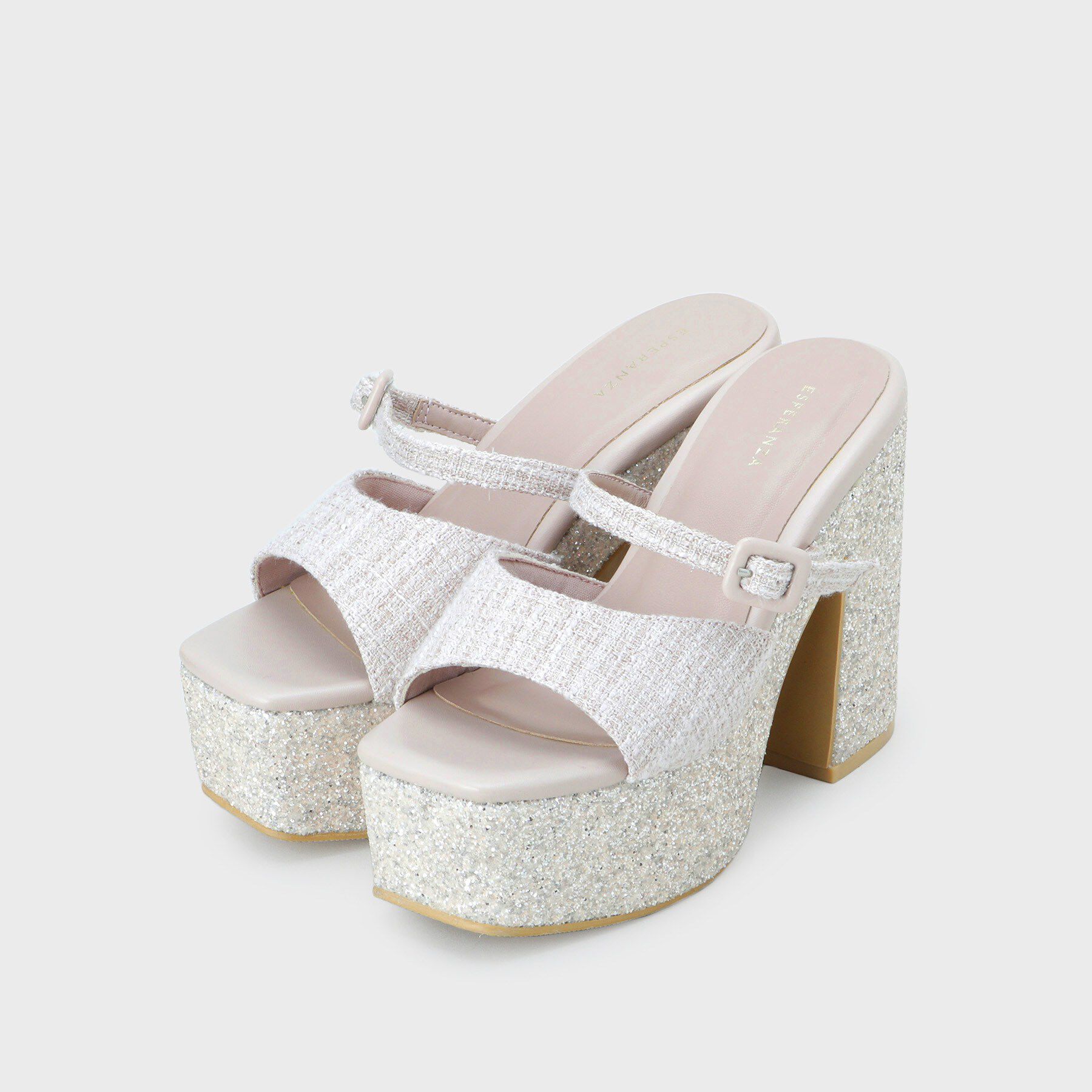 ESPERANZA「【ラク盛り／サンダル】 リピーター続出／脚長美脚 グリッターソールツイードミュール」|サンダル|