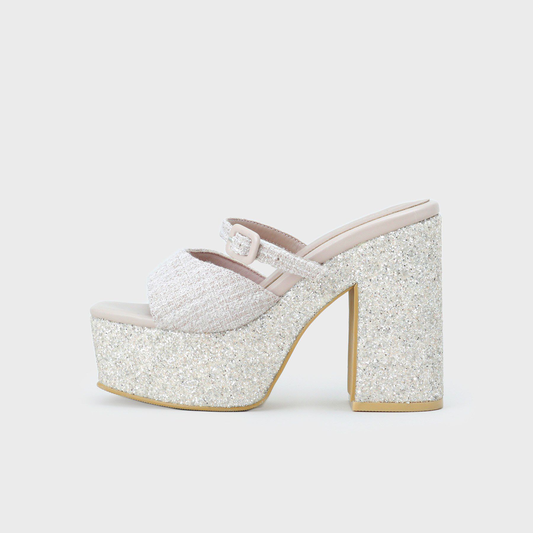 ESPERANZA「【ラク盛り／サンダル】 リピーター続出／脚長美脚 グリッターソールツイードミュール」|サンダル|