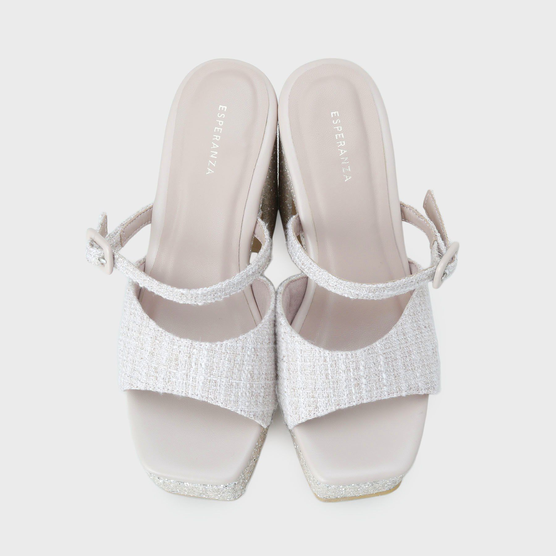 ESPERANZA「【ラク盛り／サンダル】 リピーター続出／脚長美脚 グリッターソールツイードミュール」|サンダル|