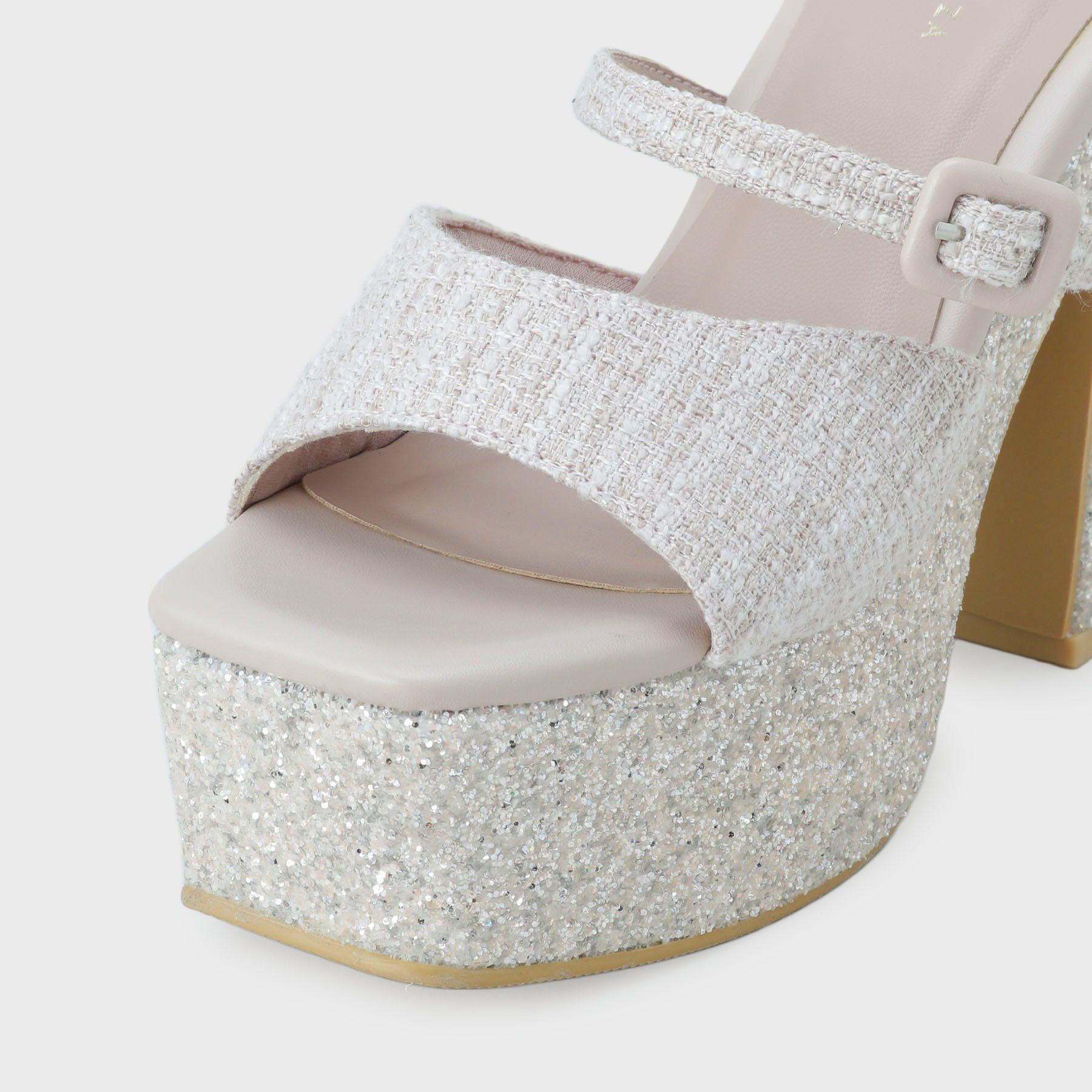 ESPERANZA「【ラク盛り／サンダル】 リピーター続出／脚長美脚 グリッターソールツイードミュール」|サンダル|