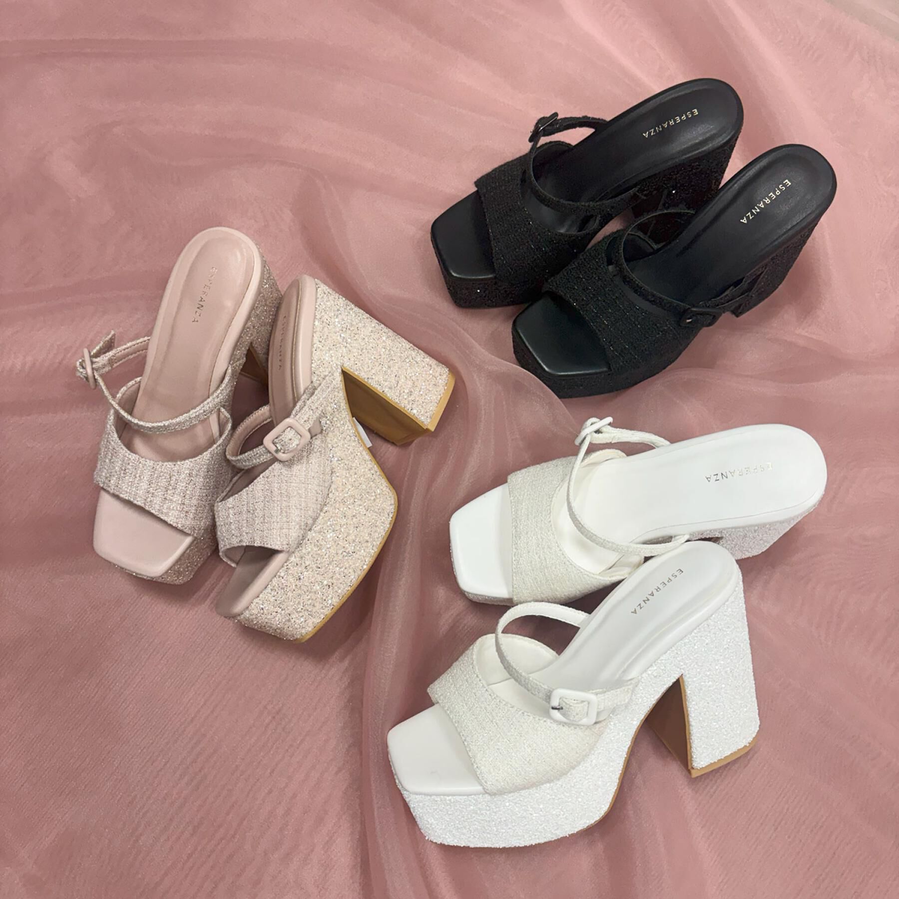 ESPERANZA「【ラク盛り／サンダル】 リピーター続出／脚長美脚 グリッターソールツイードミュール」|サンダル|