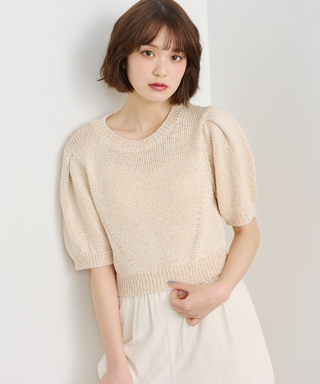COCO DEAL「シャイニーリリヤーンハーフスリーブニット」|ニット・セーター|