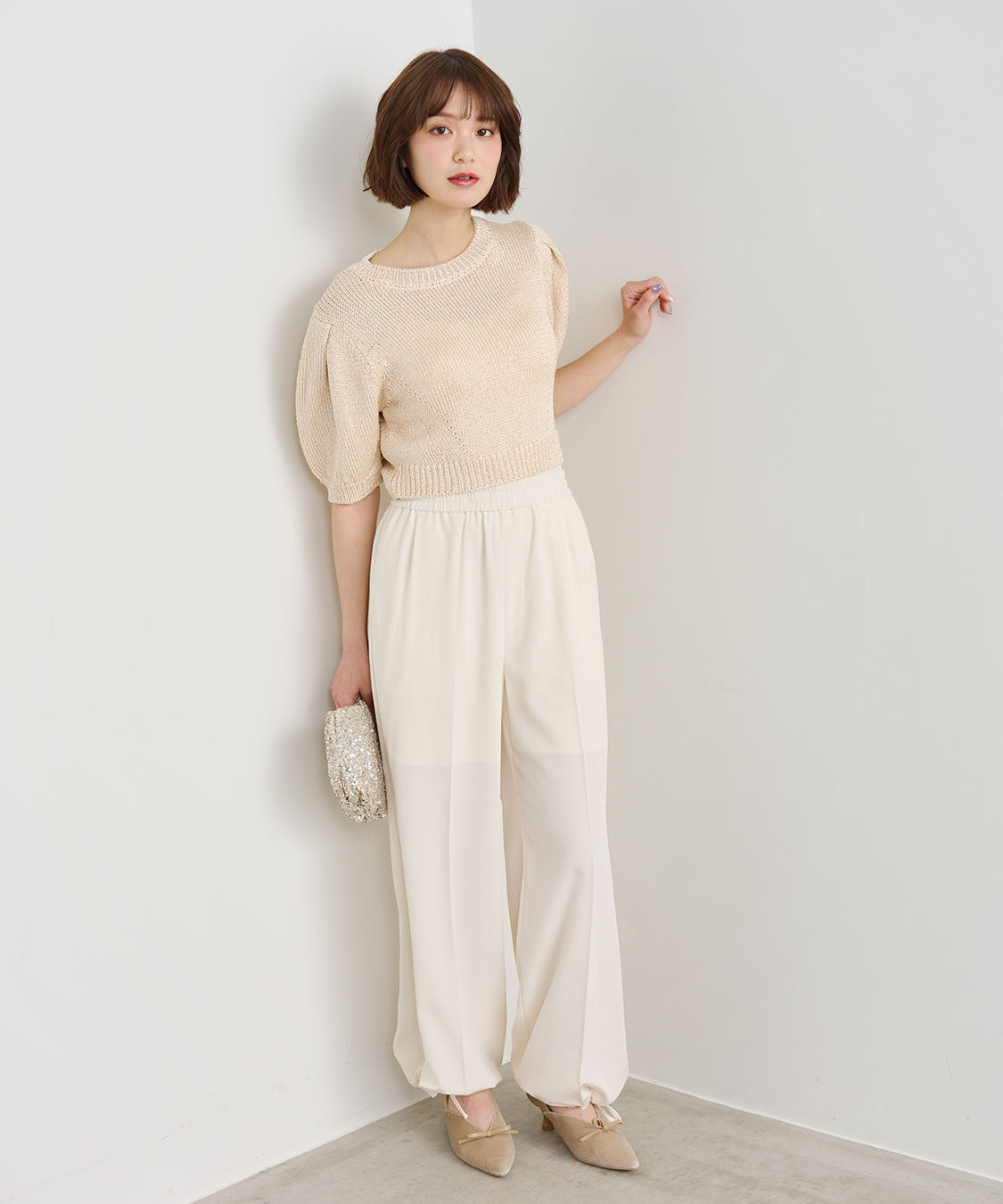 COCO DEAL「シャイニーリリヤーンハーフスリーブニット」|ニット・セーター|