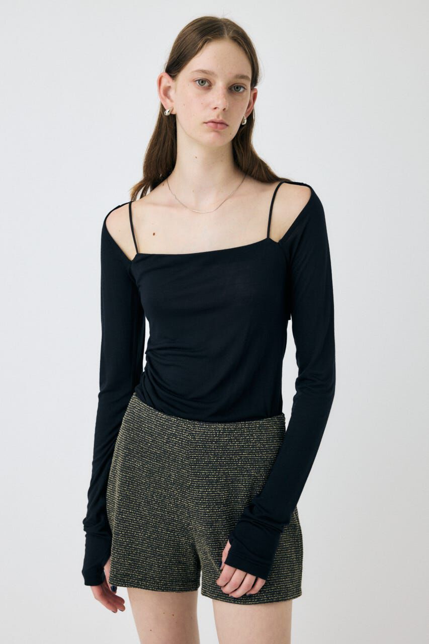 MOUSSY「SQUARE NECK GATHER トップス」|Tシャツ・カットソー|BLK