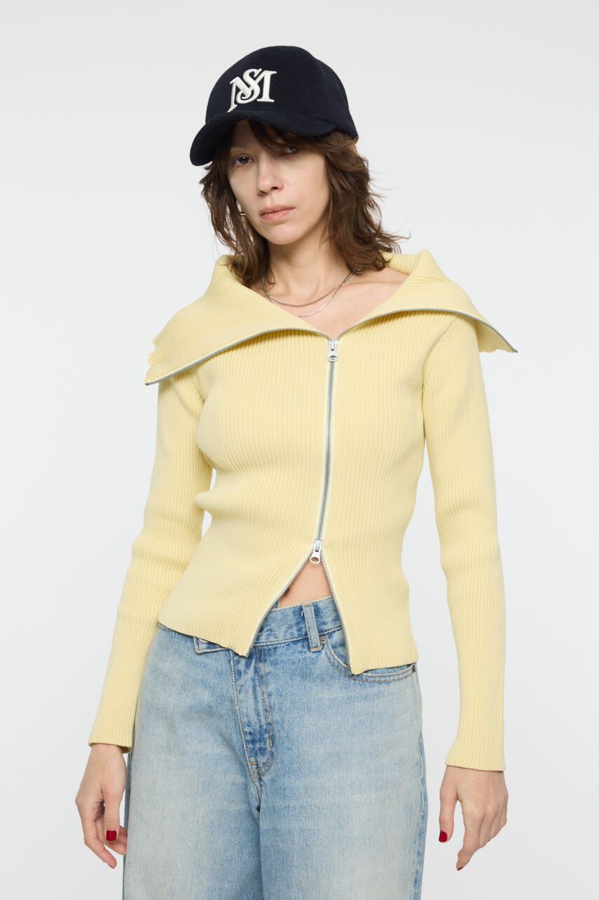MOUSSY「BIG COLLAR ZIP UP ニットトップス」|ニット・セーター|