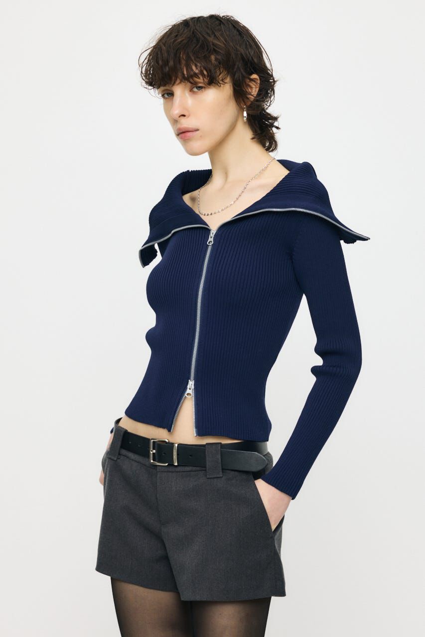 MOUSSY「BIG COLLAR ZIP UP ニットトップス」|ニット・セーター|