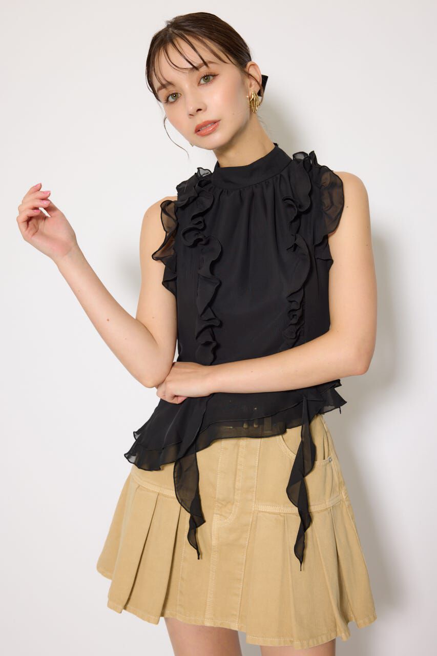 rienda「ボウタイフリルペプラムブラウス」|シャツ・ブラウス|BLK