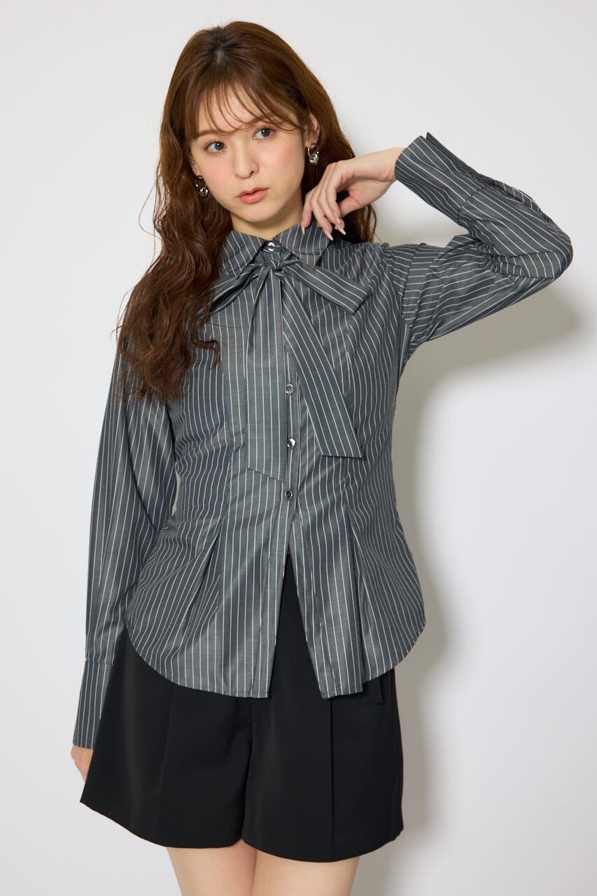 rienda「ウエストシェイプボウタイシャツ」|シャツ・ブラウス|柄BLK5