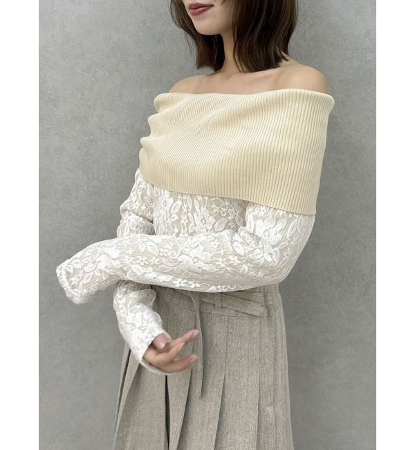dazzlin「レースレイヤードリブニットトップス」|ニット・セーター|オフホワイト