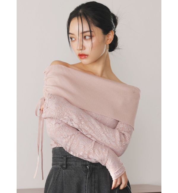 dazzlin「レースレイヤードリブニットトップス」|ニット・セーター|