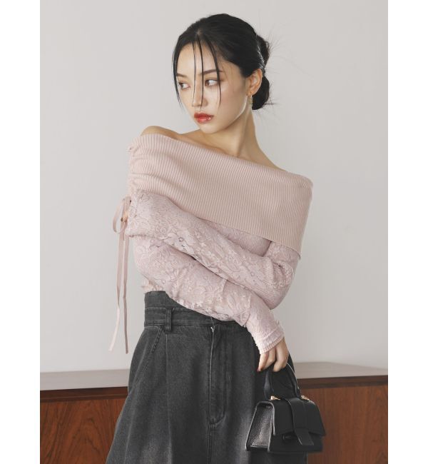 dazzlin「レースレイヤードリブニットトップス」|ニット・セーター|