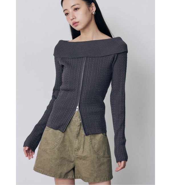 MURUA「オフショルダーケーブルニット」|ニット・セーター|グレー