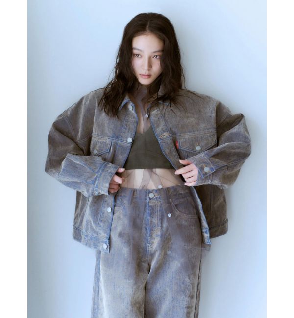 Ungrid「フロッキー起毛デニムジャケット」|デニムジャケット|ベージュ