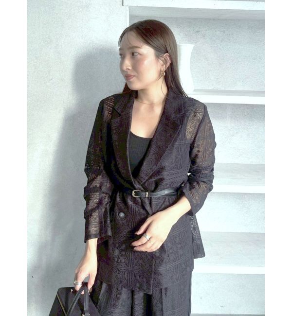 LAGUNAMOON「タイルパターンレースダブルジャケット」|テーラードジャケット|